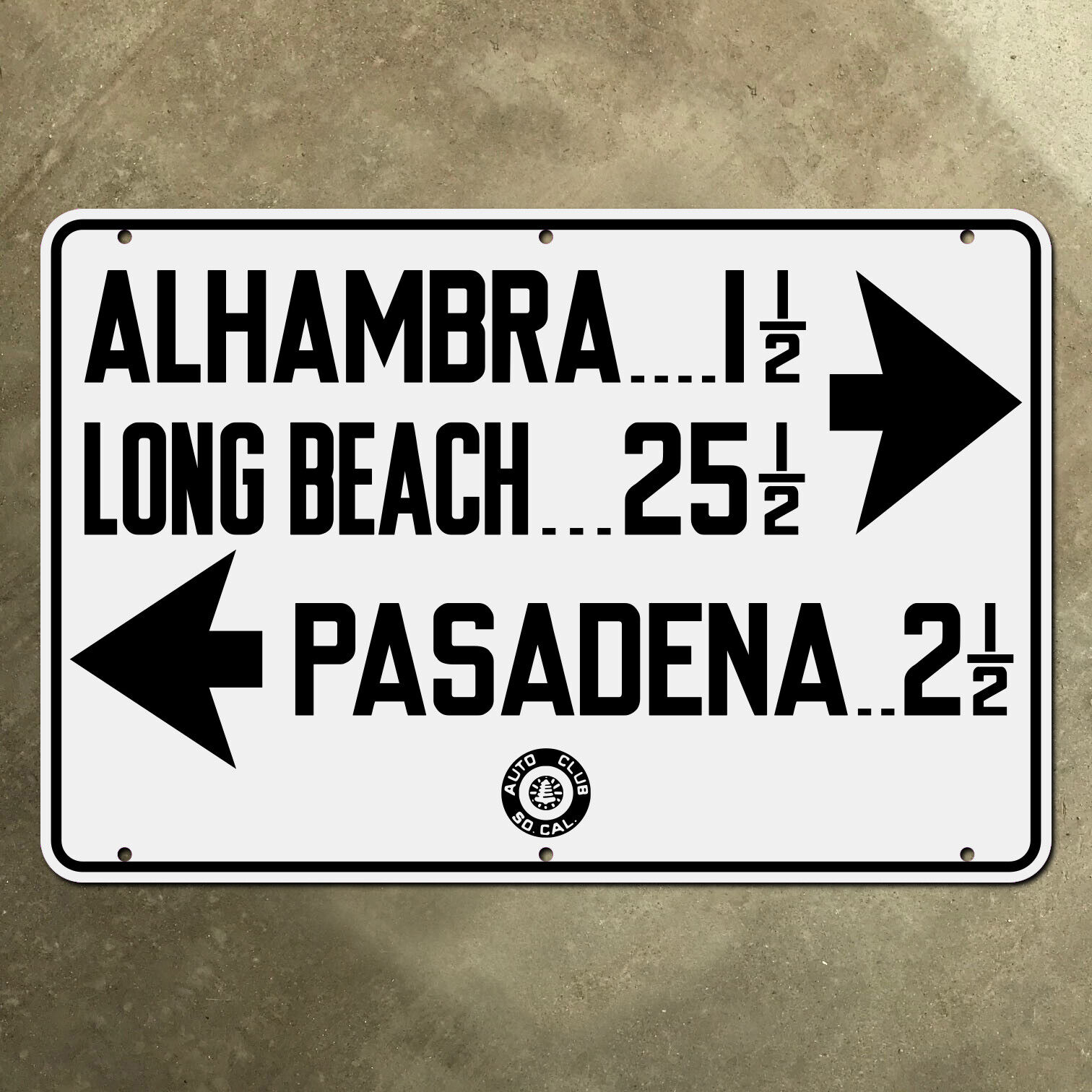 ACSC Alhambra Long Beach Pasadena highway road guide sign 1935 California 15x10