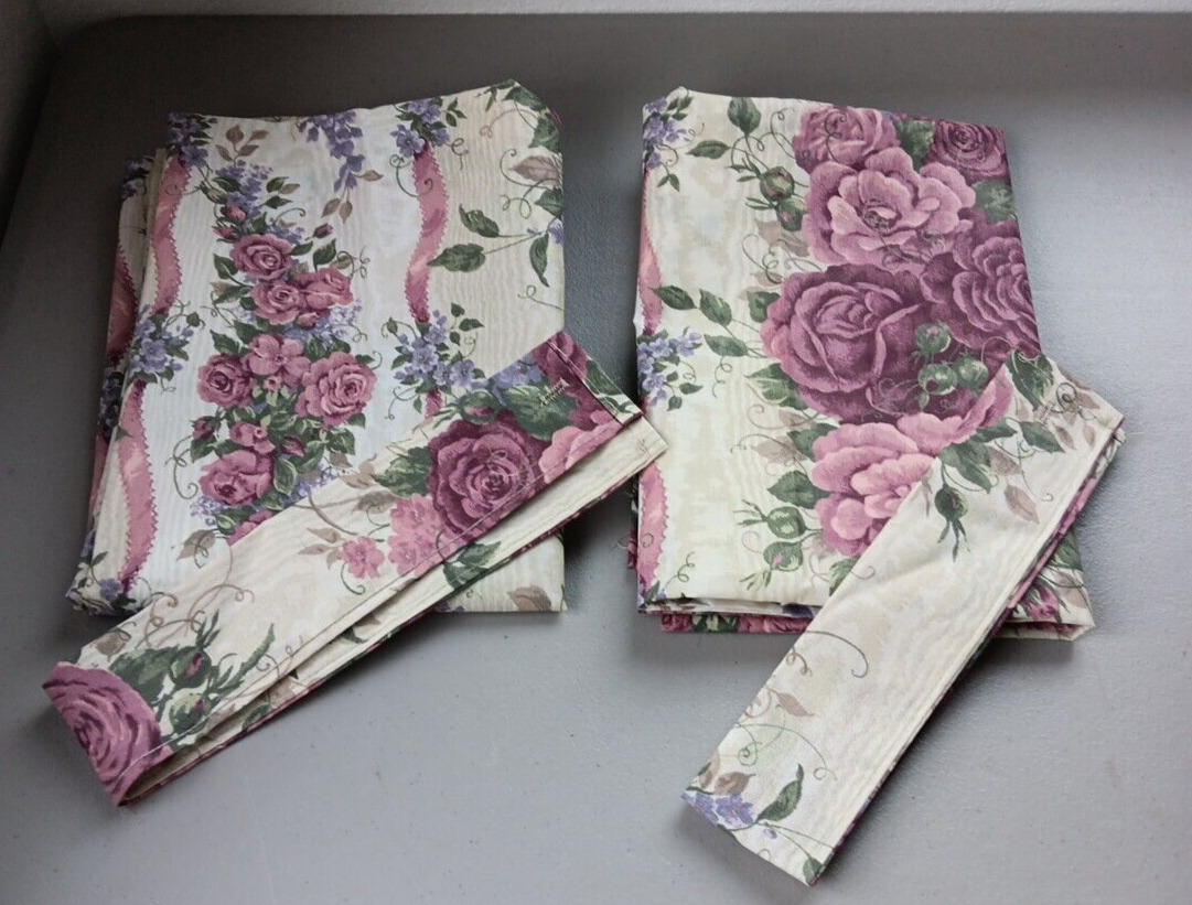 VTG Curtain Panels Pair of 2 Sheer Rose Floral Cottagecore Country Chic Vibrant
