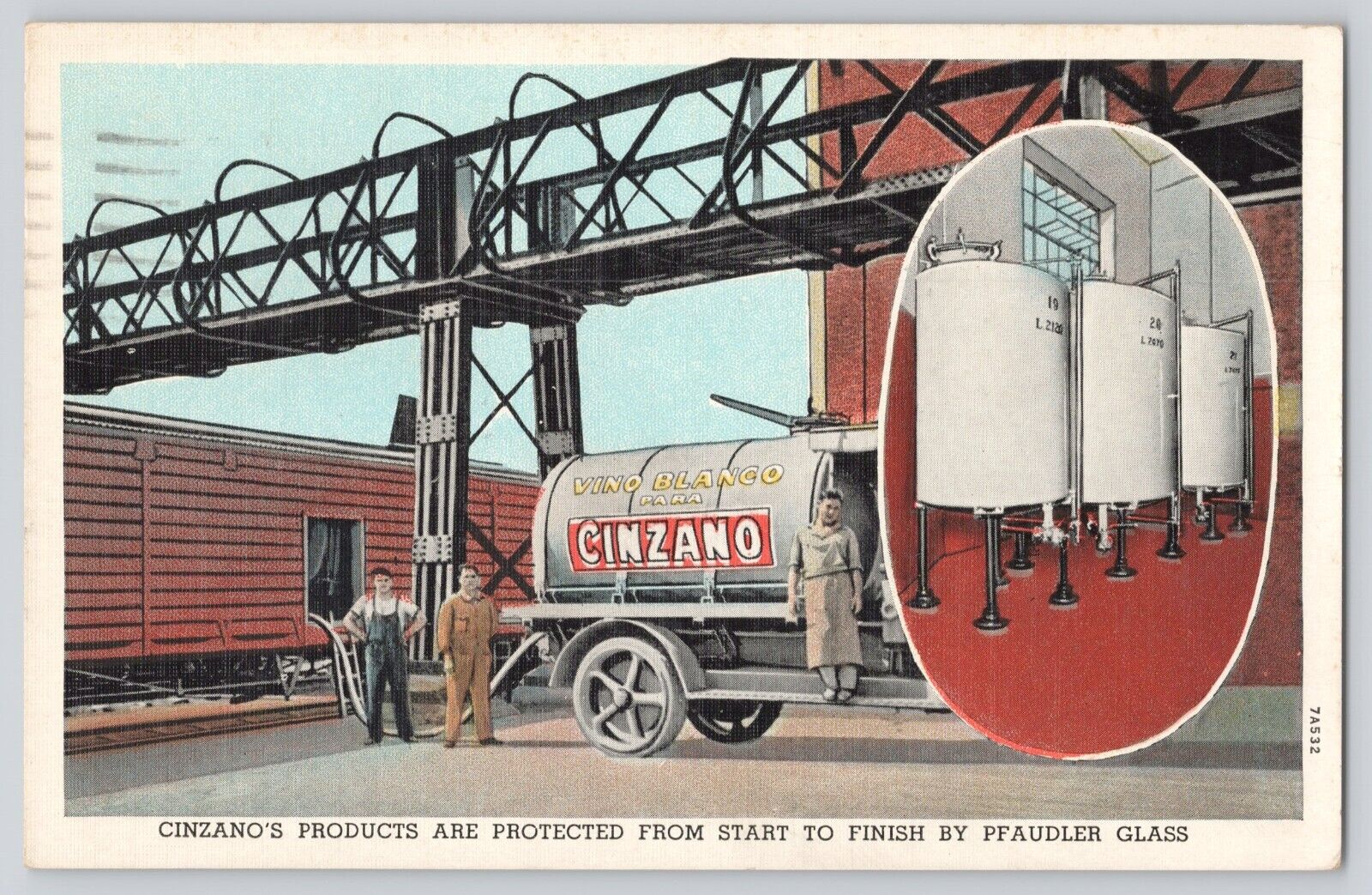 Postcard Advertising Cinzano Wine & Pfaudler Glass Scarce Rare Card 1937