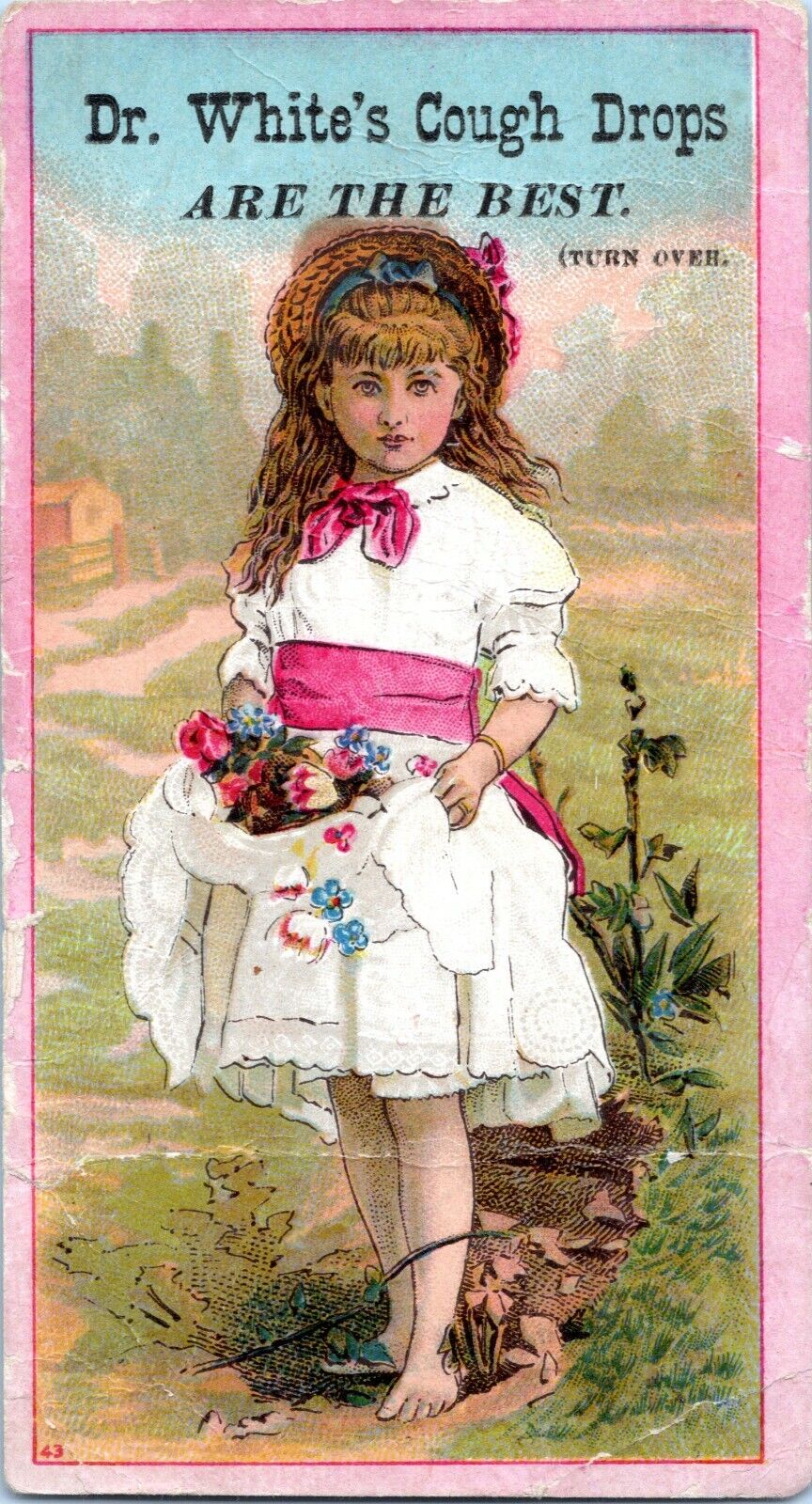 Victorian Trade Card  Dr. White\'s Cough Drops Medicine Pretty Young Girl  1880s