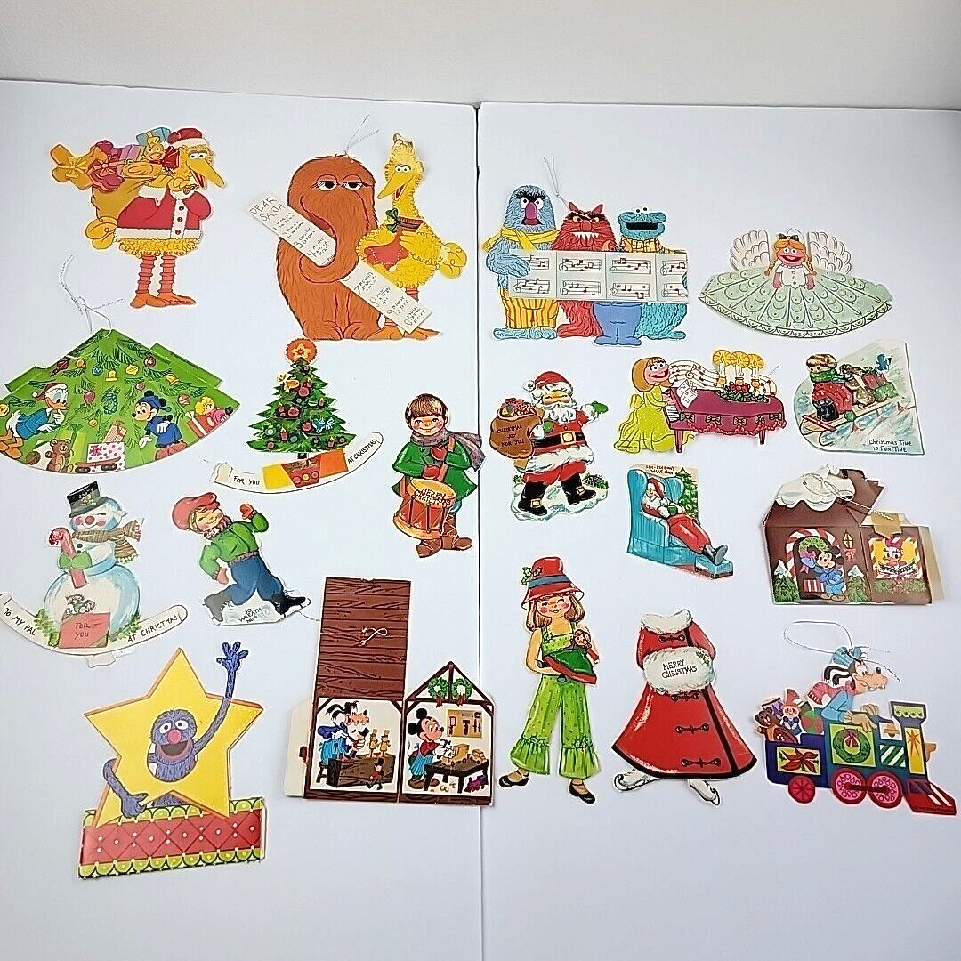 RARE Vintage Muppets & Walt Disney Productions Paper Folding Christmas Ornaments