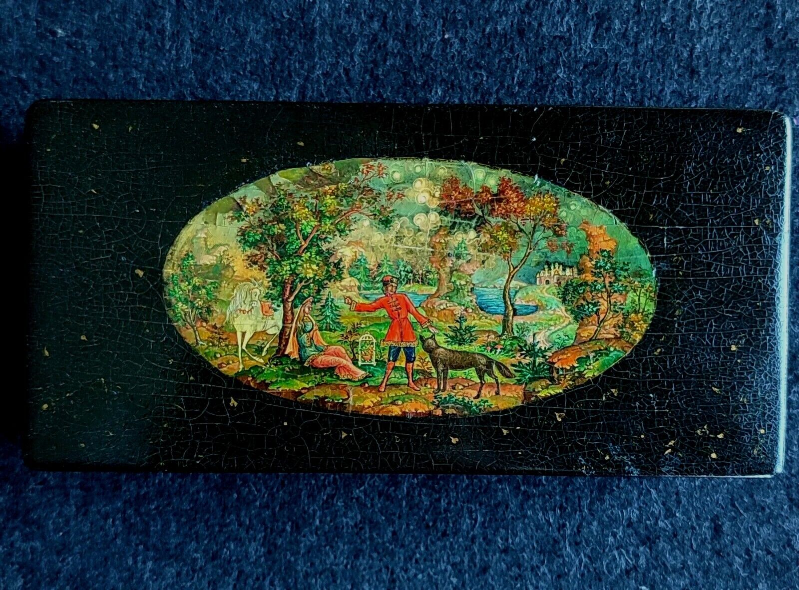Mstera 1940s Russian Lacquer box Tale of Ivan Tsarevich and the Gray Wolf palekh