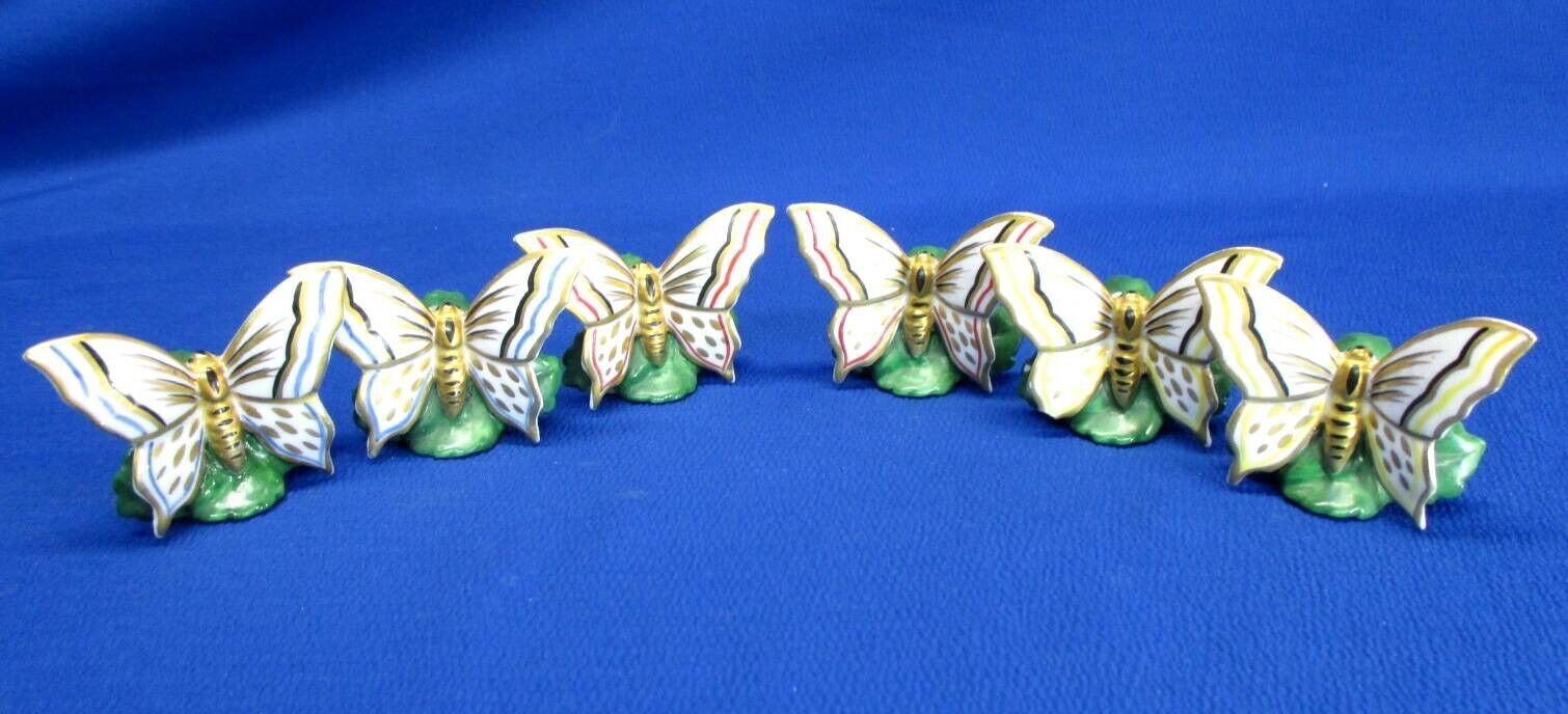 SET OF 6 FINE GERMAN PORCELAIN BUTTERFLY PLACE CARD HOLDERS