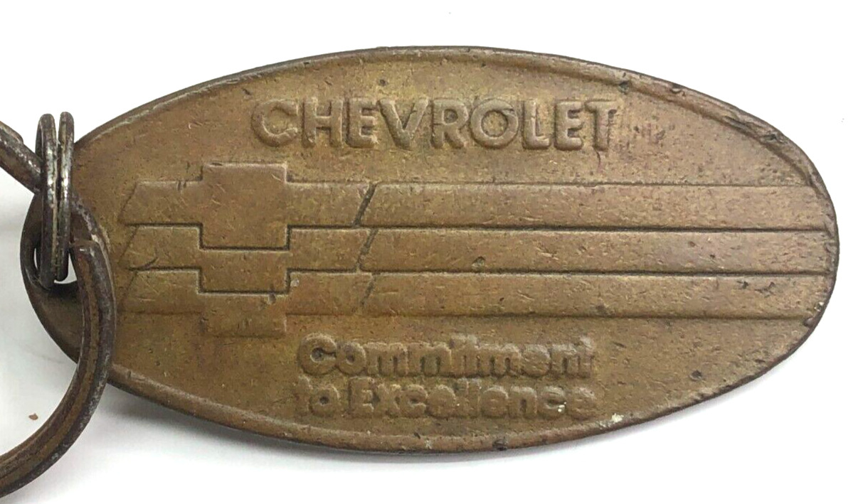 Vintage Chevrolet Commitment to Excellence Brass Return Postage Key Ring Tag