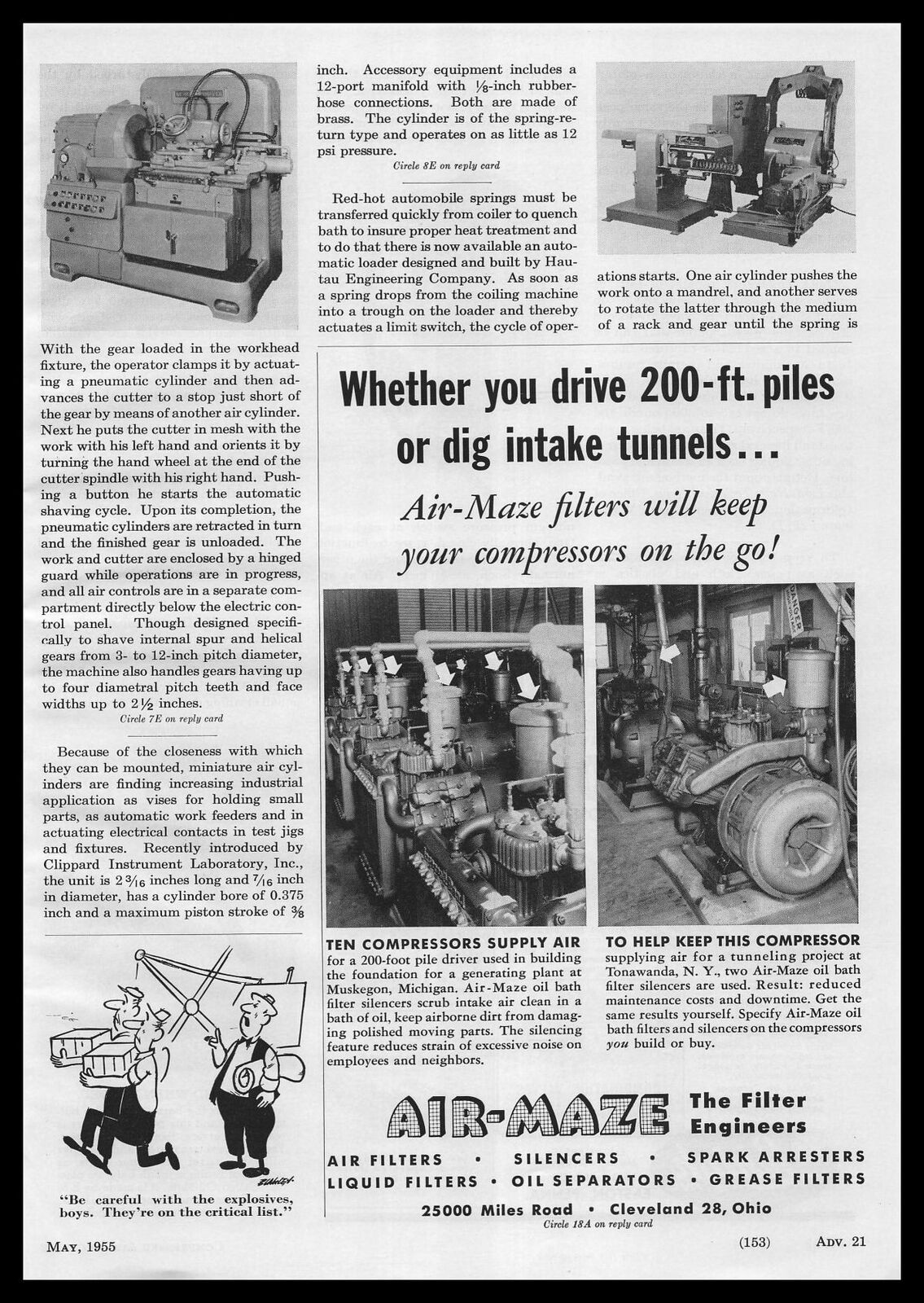 1955 Air-Maze Air Filters Tonawanda New York Tunneling Project Photo Print Ad