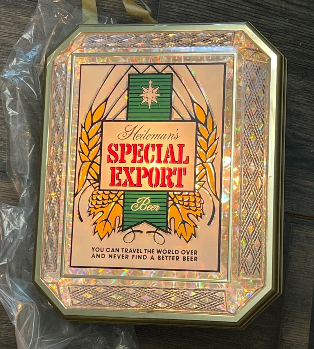 NOS Vintage Heileman\'s Special Export Beer CRYSTAL SPARKLED Lighted Sign