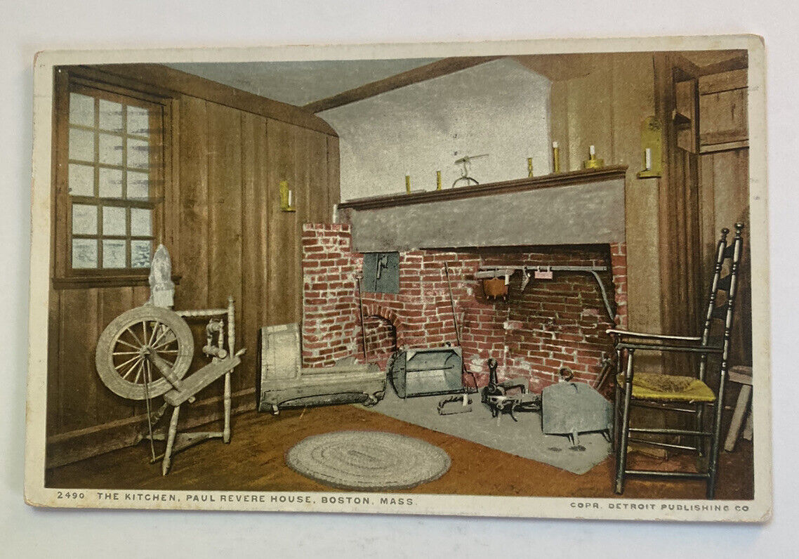Vintage Postcard c1926~ Paul Revere House Kitchen View ~ Boston Massachusetts MA