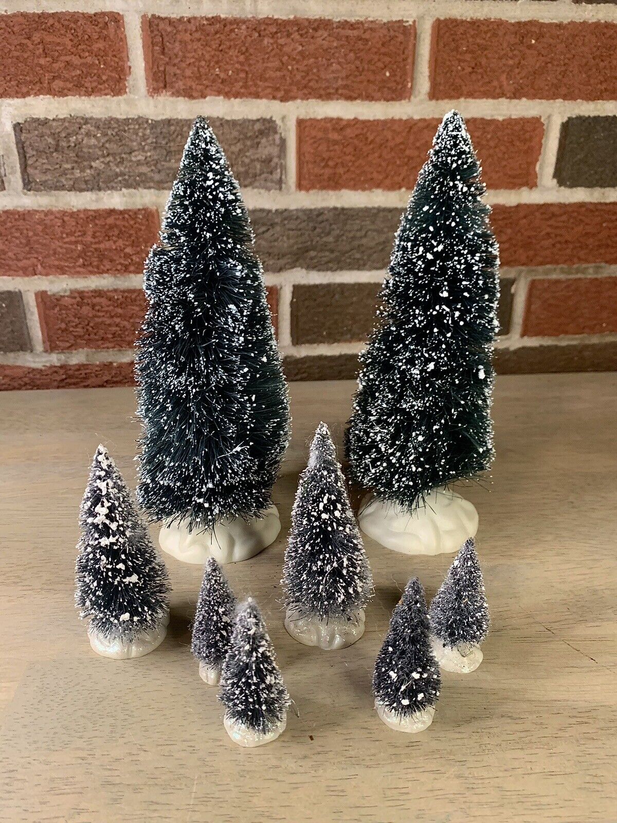 Lot of 8 Lemax Flocked Village Christmas Pine Trees Forest Small, Med, & Large