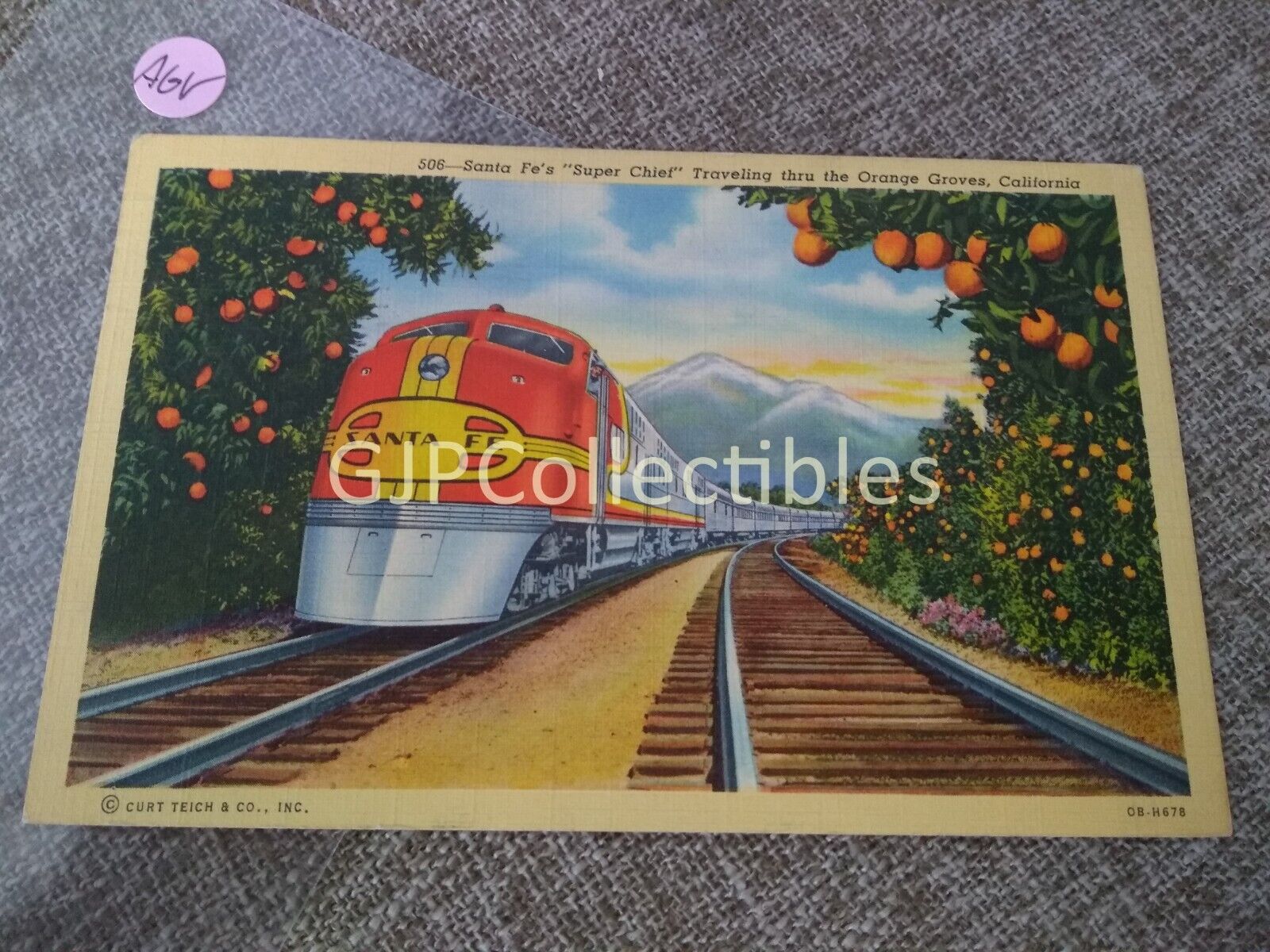 PAGV Train or Station Postcard Railroad RR SANTA FE\'S SUPER CHIEF ORANGE GROVES