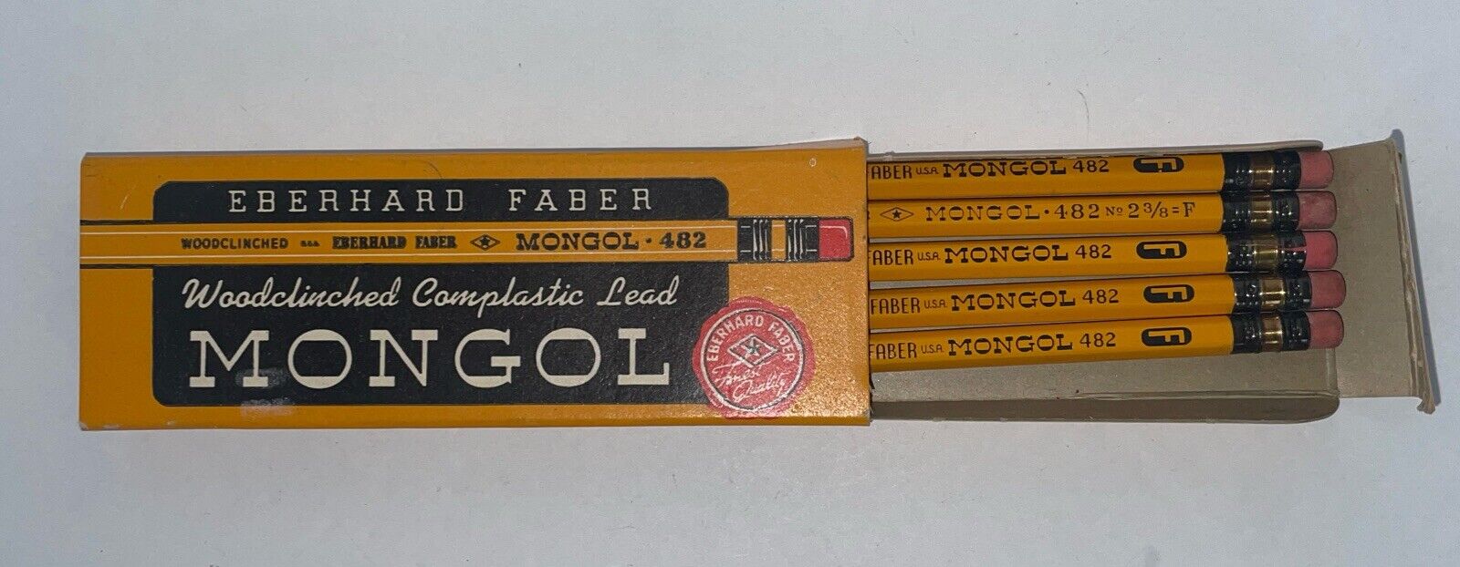 VTG 5 Eberhard Faber Pencils Woodclinched Complastic Lead Mongol 2-3/8 Firm 482