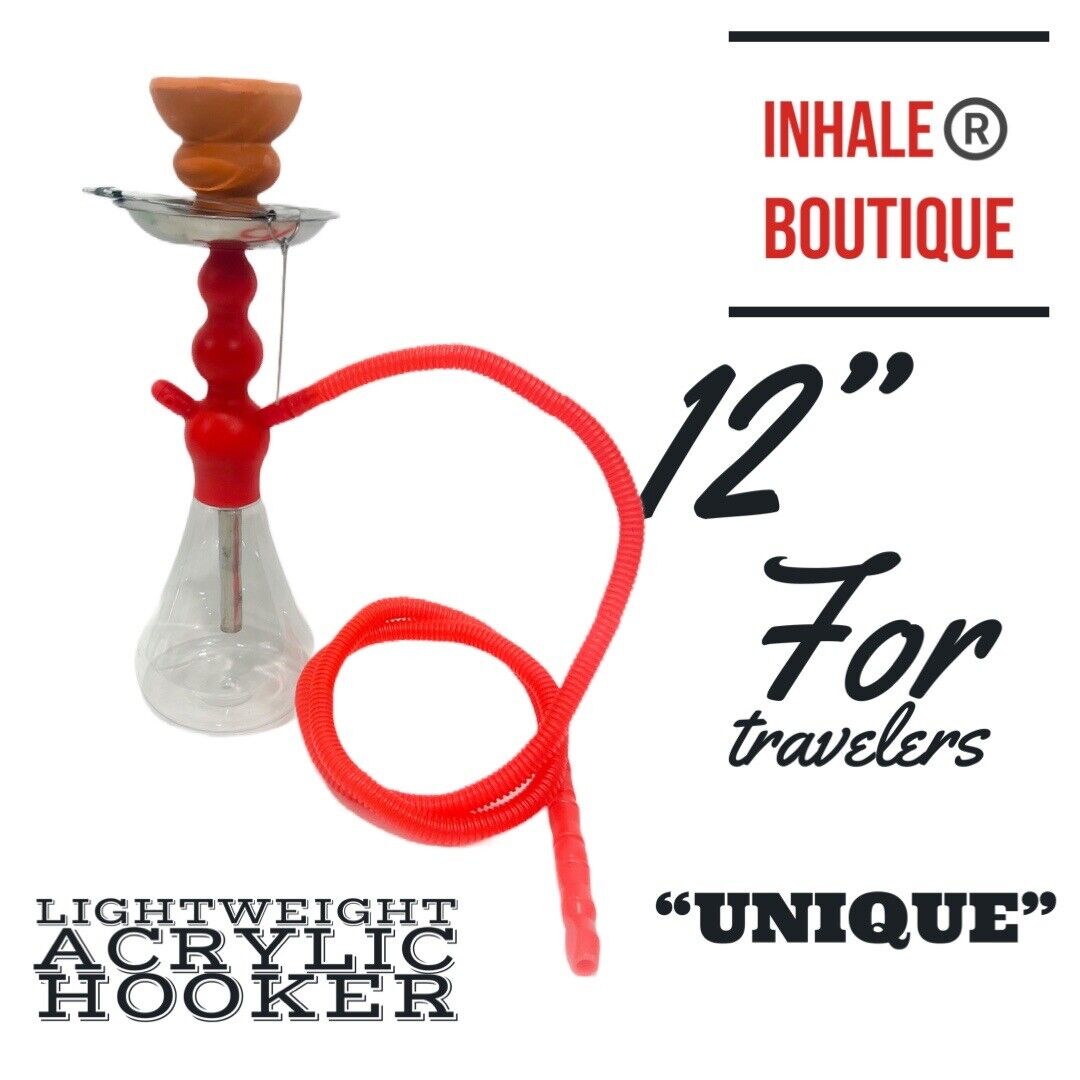 Lightweight Acrylic Hookah Set “UNIQUE” RED 12” / Traveler Size / Unglazed Bowl