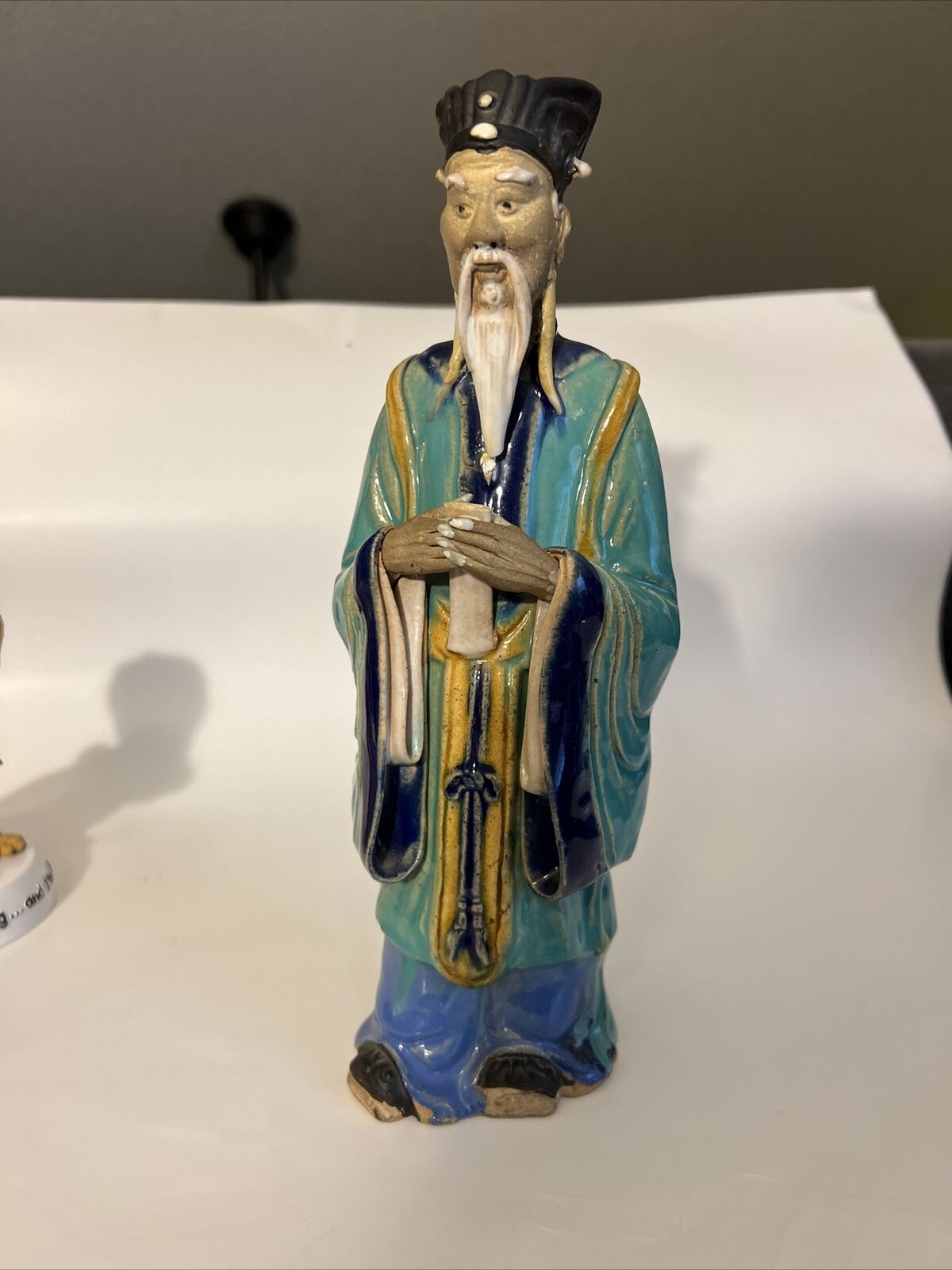 Vintage Antique 10” TALL Chinese Mudman Ceramic Figurine