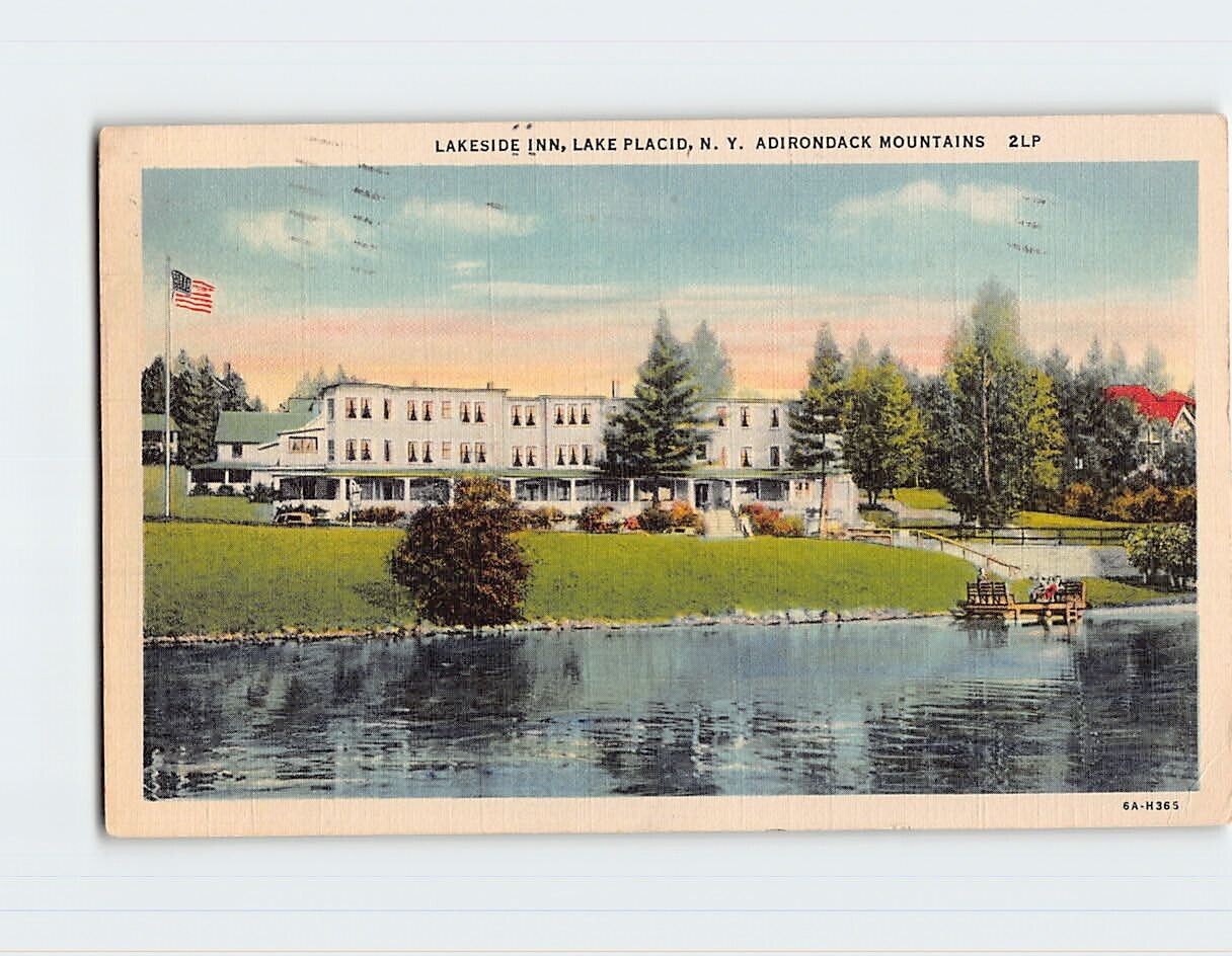 Postcard Lakeside Inn, Adirondack Mountains, Lake Placid, New York