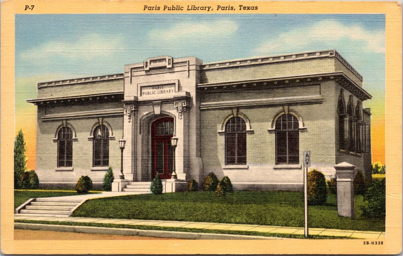 c1930 Paris, TX, Public Library, vintage postcard, linen