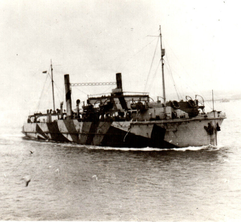 WWI British Train Ferry Ship Dazzle Camouflage Rppc Real Photo Postcard