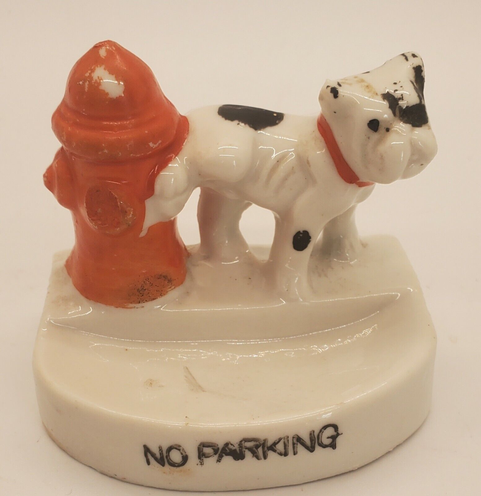 Vint Porcelain Bad Dog Peeing on Fire Hydrant Figurine Tray/Trinket 2 1/2\
