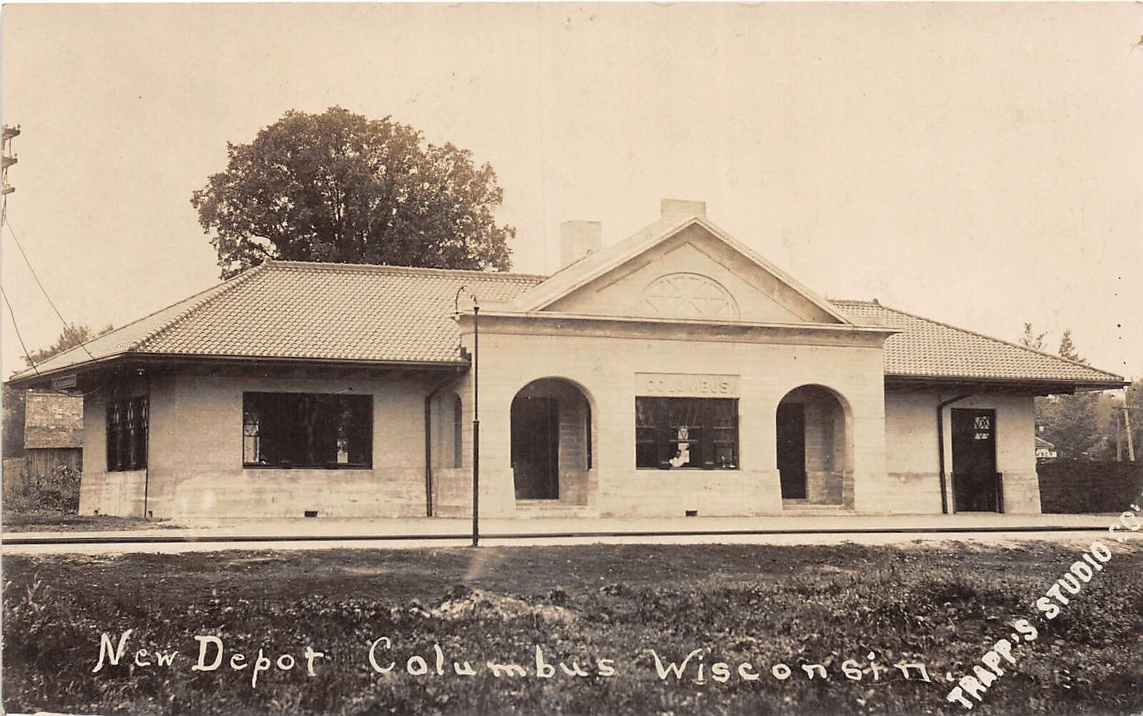 J4/ Columbus Wisconsin RPPC Postcard c1910 New Railroad Depot Station  121