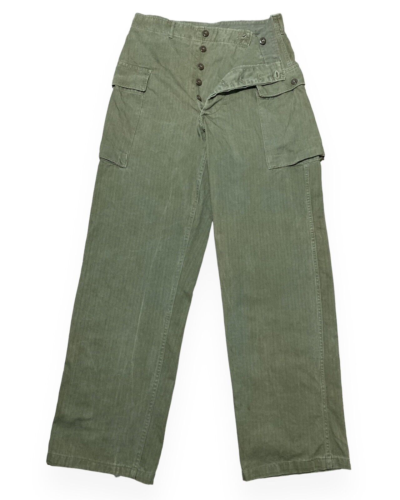 WWII WW2 US Army HBT High Cargo Trousers Pants 32x33 1944 Two Pocket Herringbone