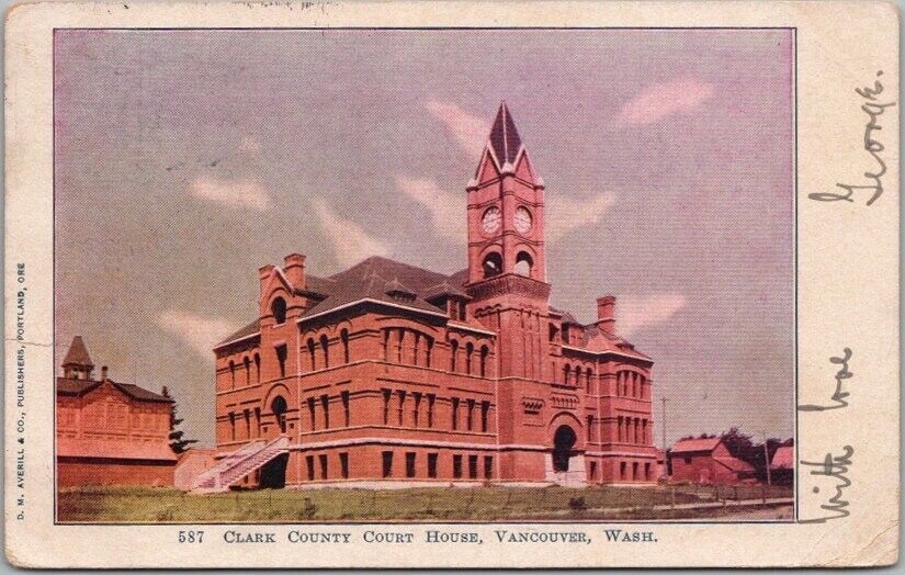 Vintage VANCOUVER, Washington Postcard CLARK COUNTY COURT HOUSE / 1905 Cancel