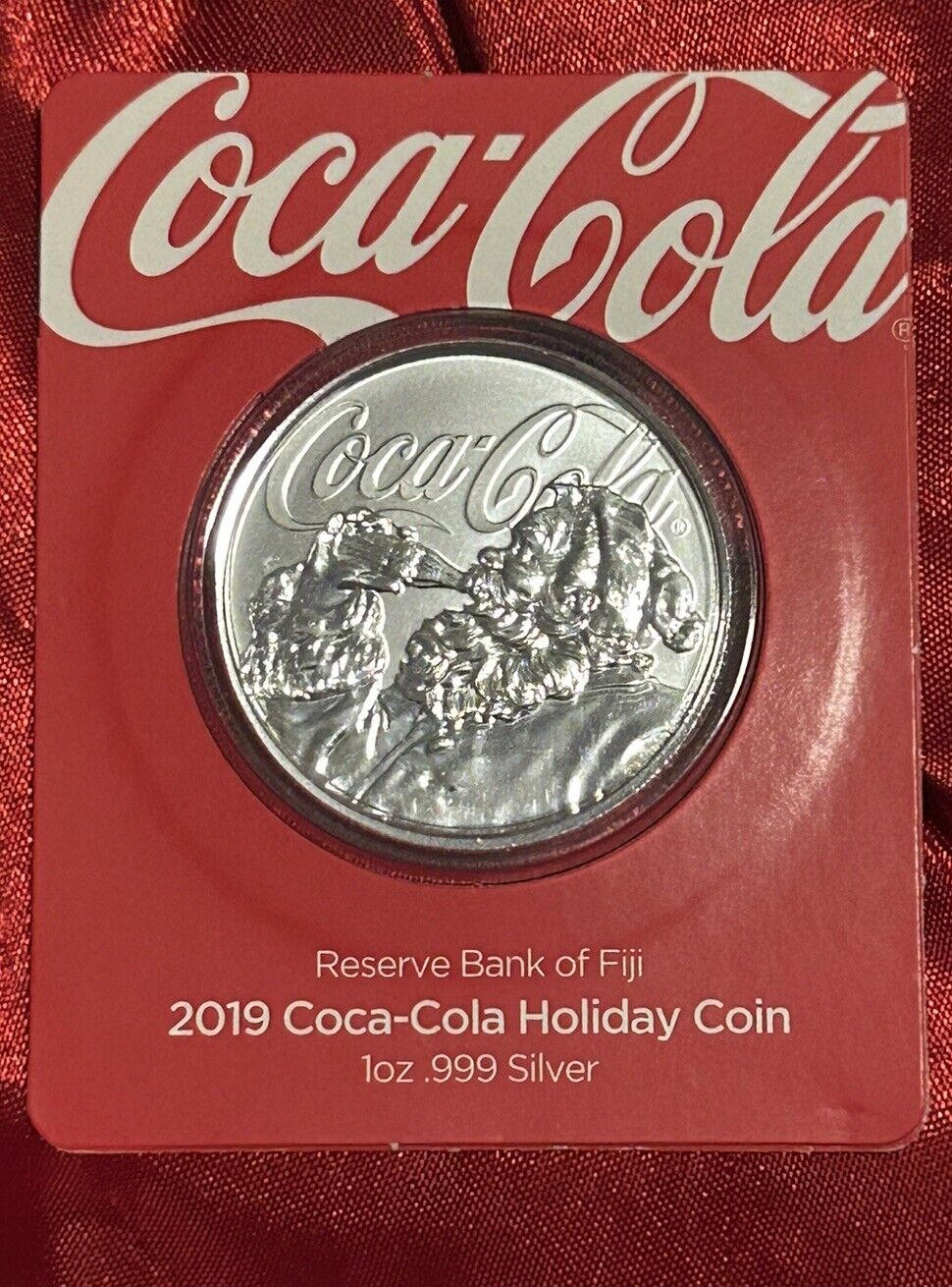 2019 Fiji 1 Oz Coca Cola Holiday Silver Coin $1 BU - Limited Mintage Collectible