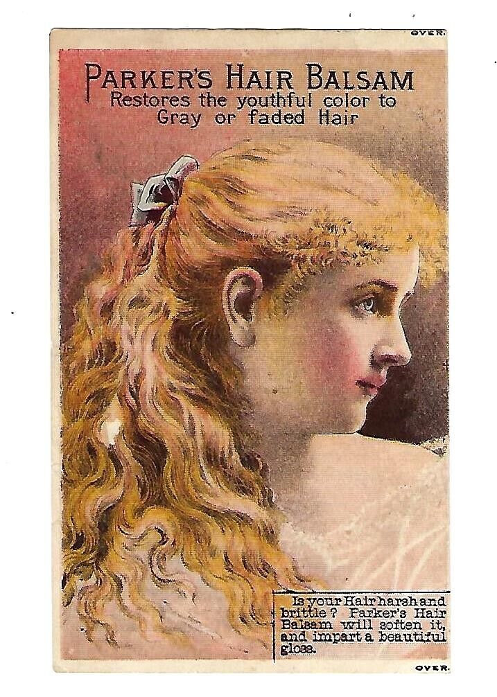 c1890's Trade Card Parker's Hair Balsam, Tonic, Cologne, Blonde Girl