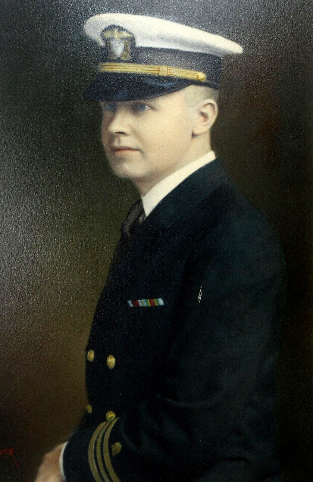 WWI Era US Navy Medical Officer Photo Dress Blue Uniform Hand Colored 1920s