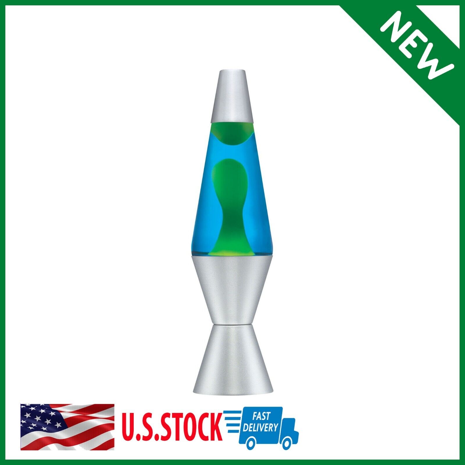 14.5-Inch Silver Base Lava Lamp with Purple Wax in Blue Liquid
