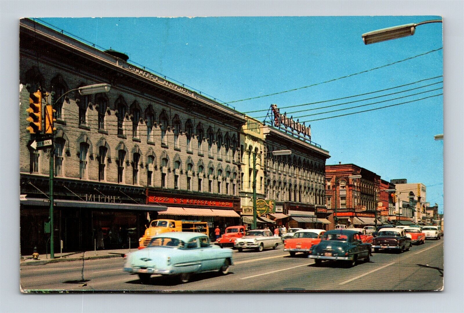 Postcard OH Elyria Ohio c1950s Broad Street Downtown Business Section V22