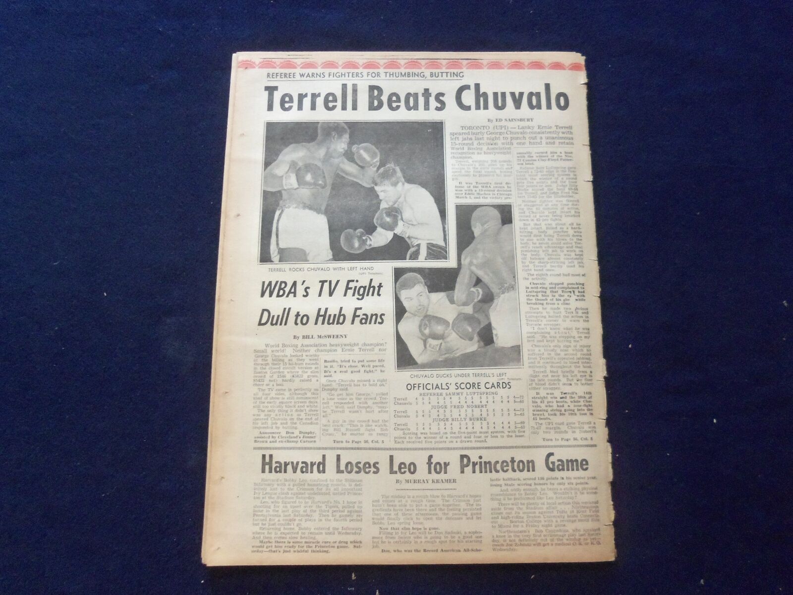 1965 NOV 2 BOSTON RECORD AMERICAN NEWSPAPER - TERRELL BEATS CHUVALU - NP 6318