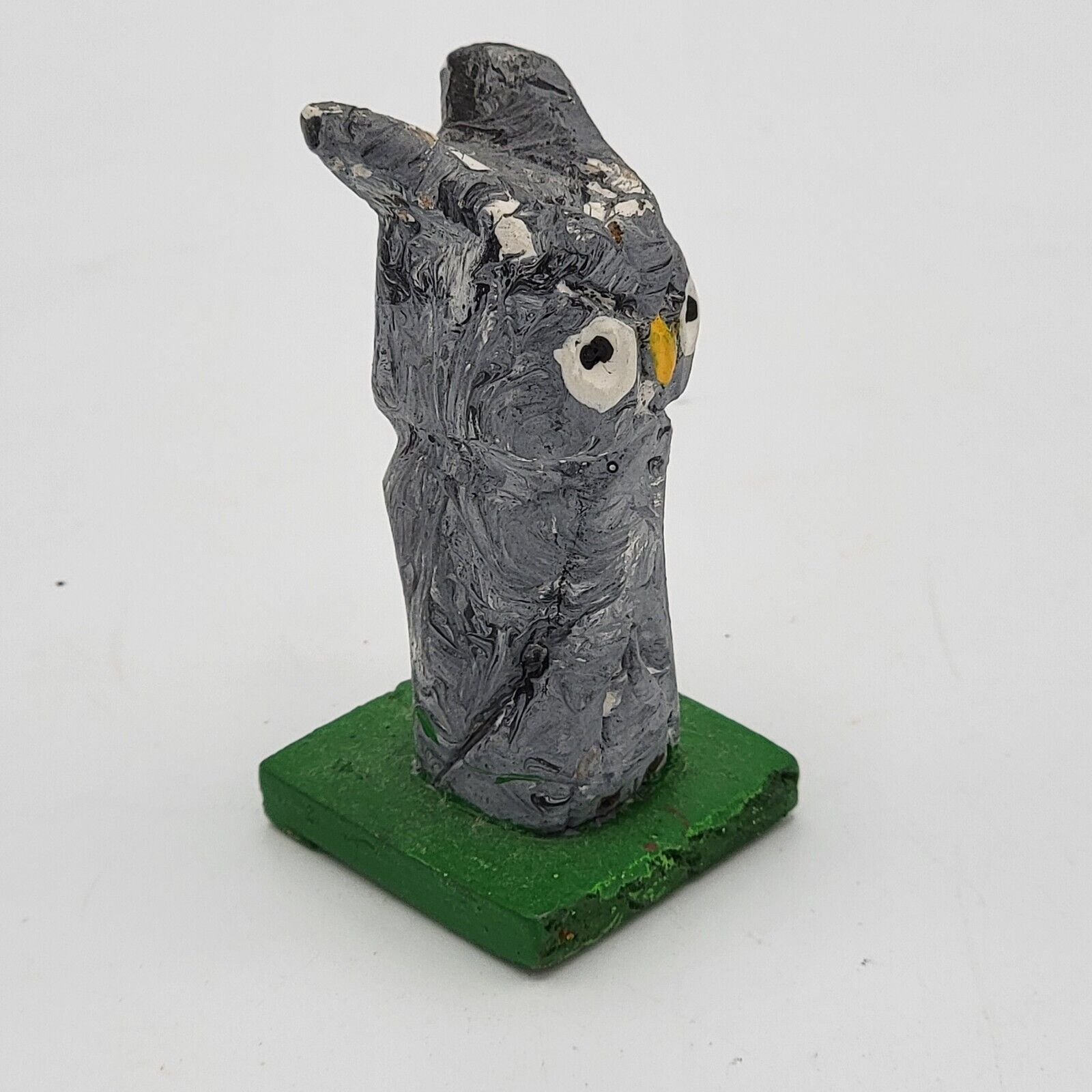 One Of A Kind Small Unique Hand Carved & Painted Wooden Owl Figurine on a Base