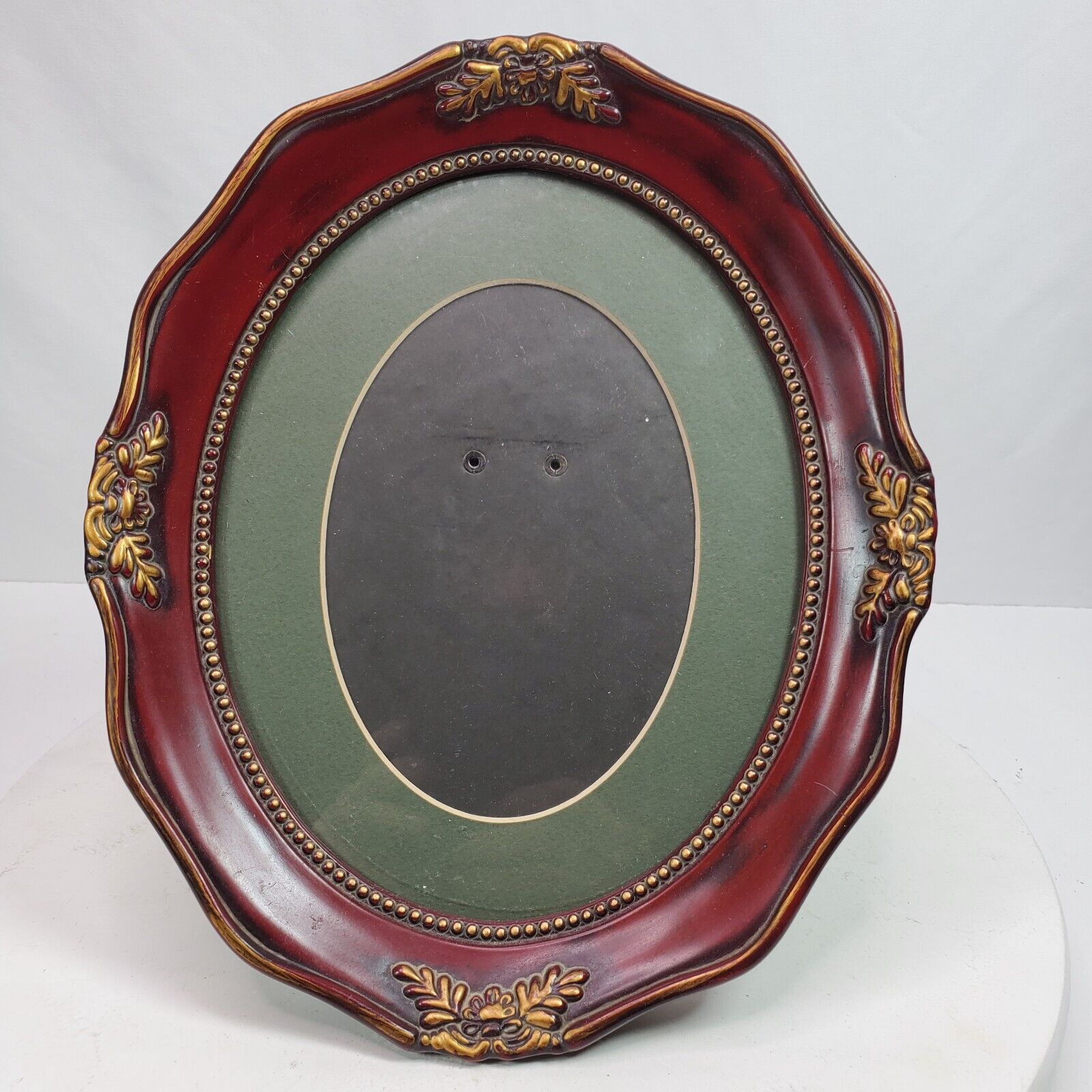 Vintage Victorian Style Oval Picture Frame Red Gold 12x10 Inch w/ Kick Stand
