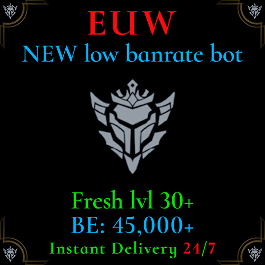 EUW Unranked LoL Fresh Acc League of Legends lvl 30 level Smurf Safe New bot 45k
