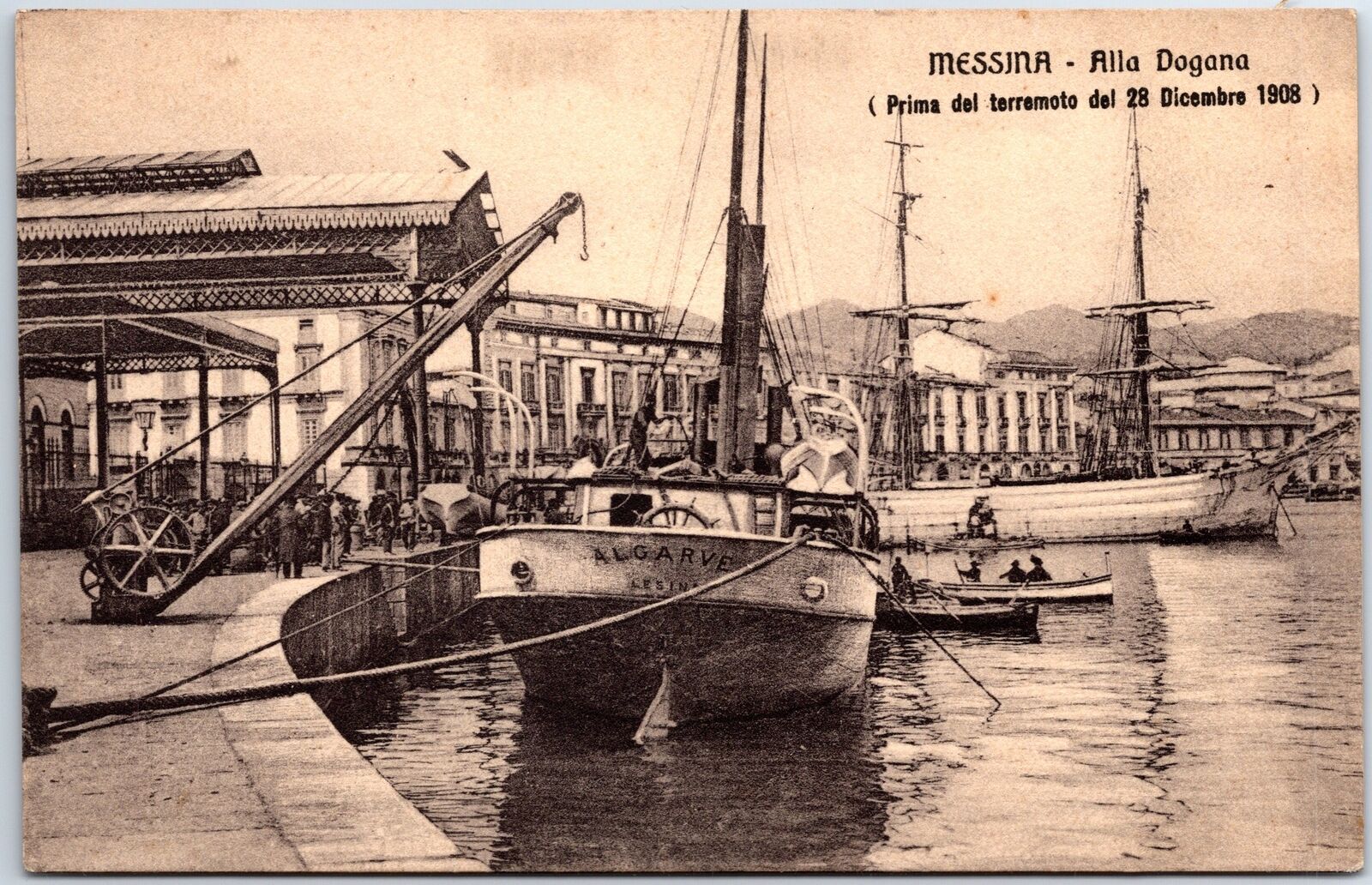 VINTAGE POSTCARD AT THE CUSTOMS HOUSE IN MESSINA ITALY BEFORE THE 1908 EATHQUAKE