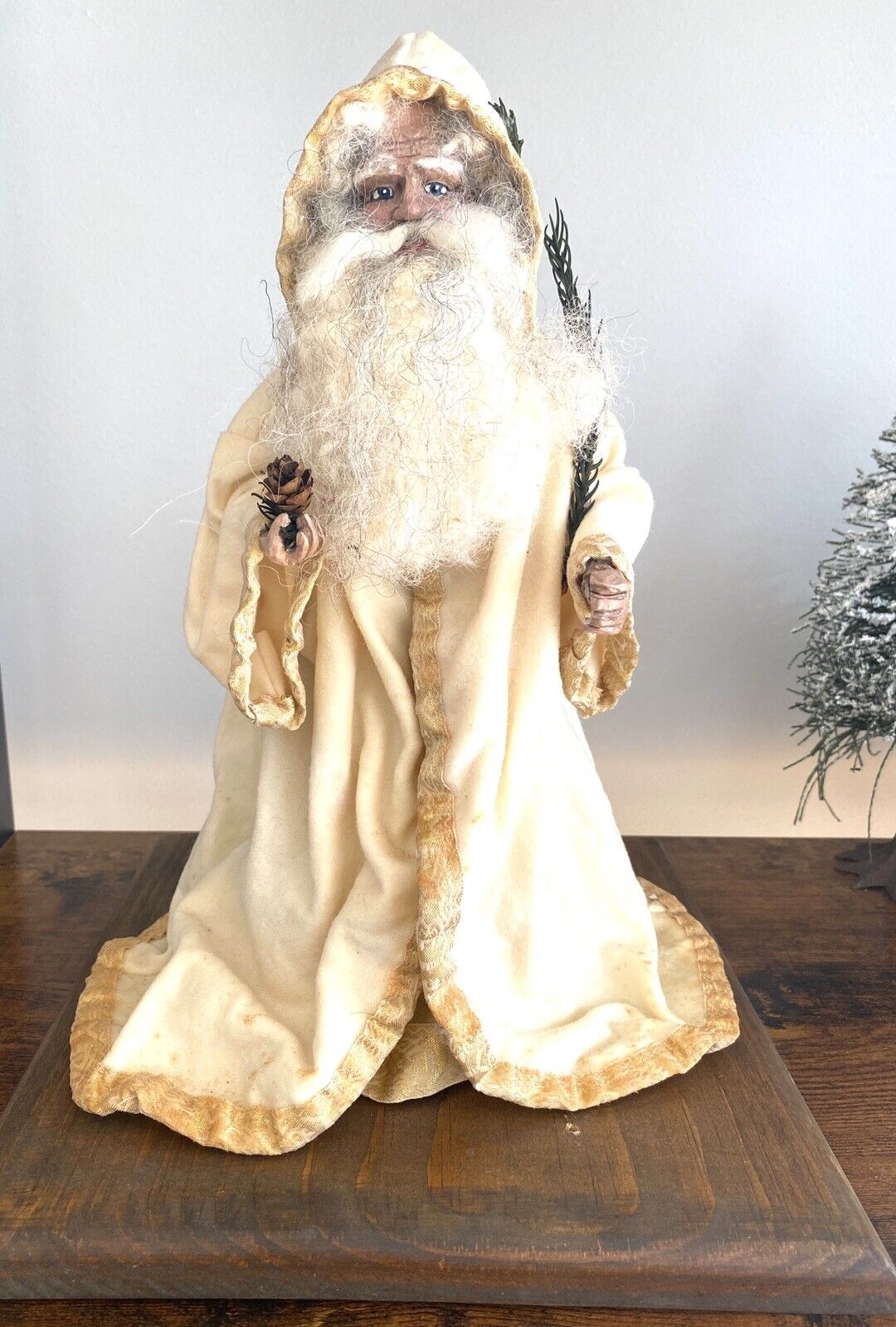 Vintage Handcrafted Santa Claus Figure With Wood Base 1993