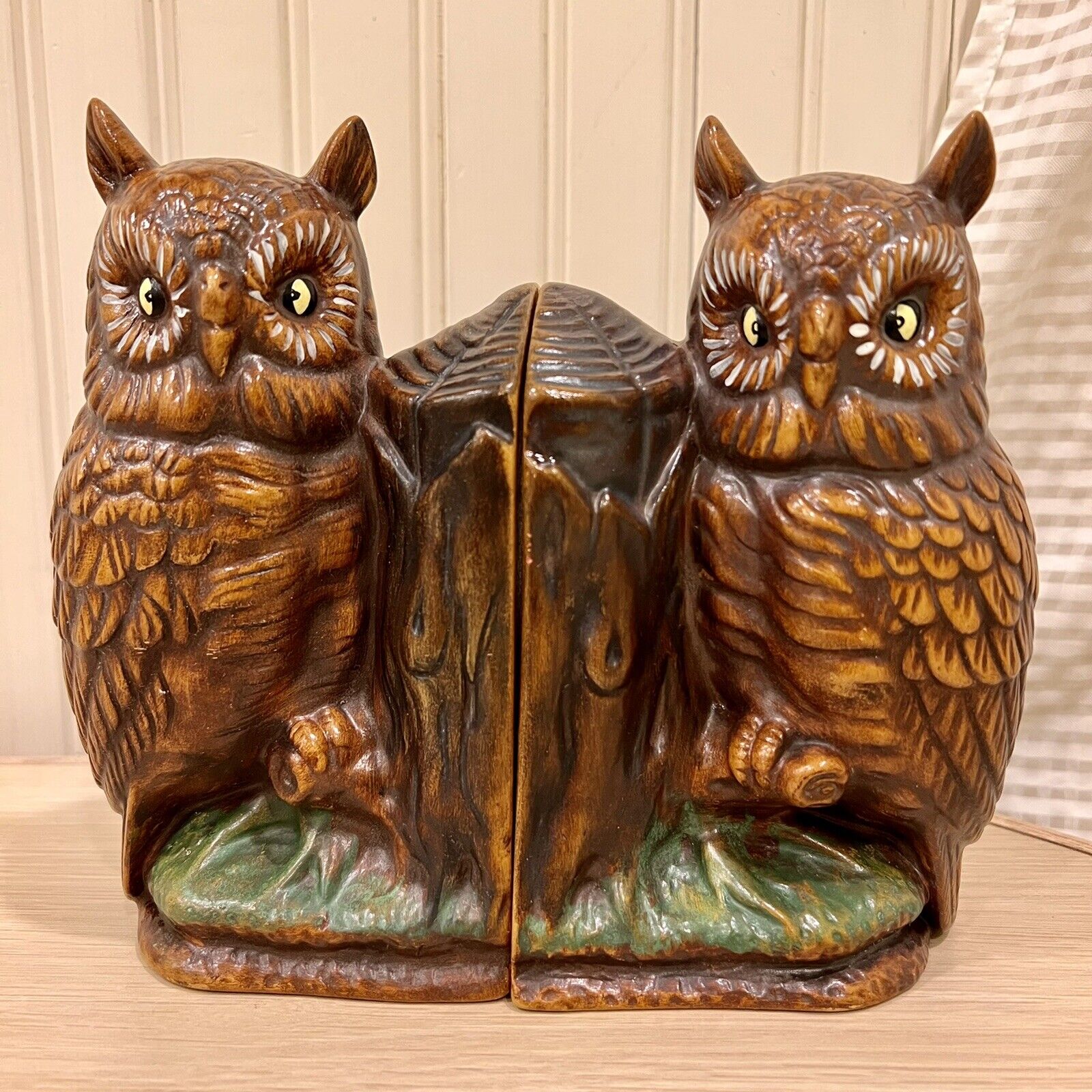 Vintage￼ Owl Bookends MCM Ceramic Figurines Brown Home Decor