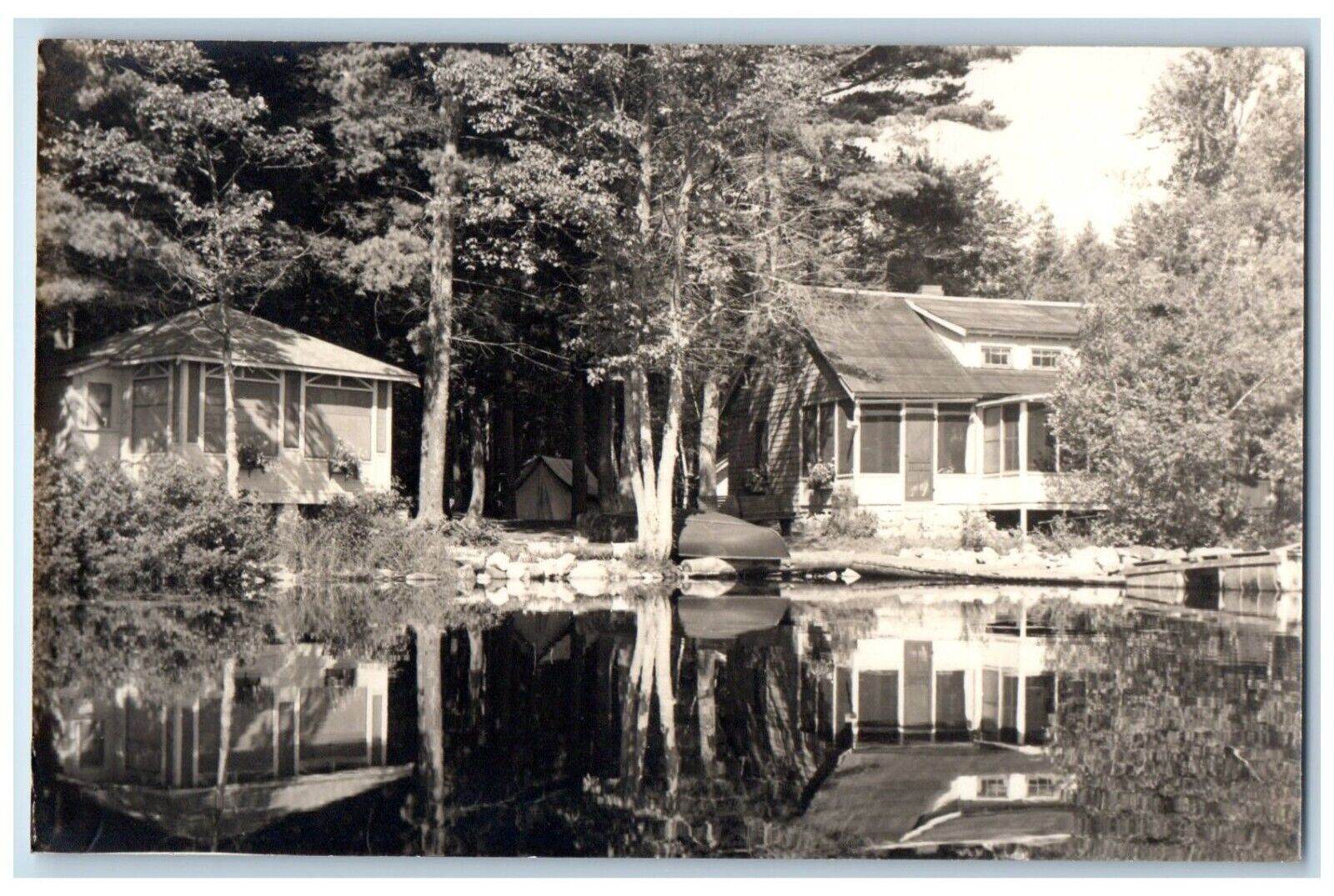 c1930\'s Big Pine Camp Houses River Bridgton Maine ME Vintage RPPC Photo Postcard