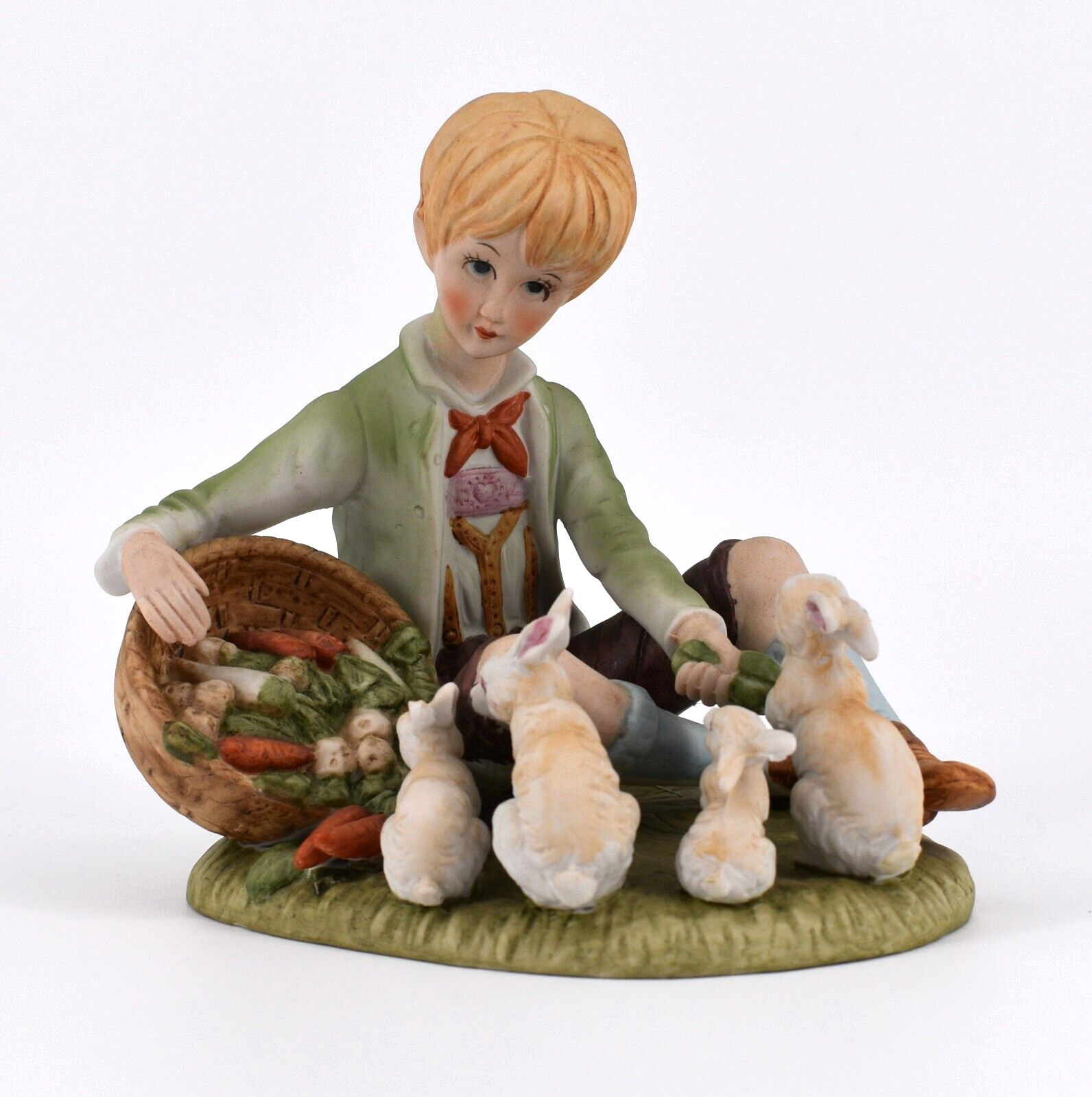 Vintage Lenwile Ardalt China Boy Feeding Rabbits Porcelain Figurine Japan 7383A