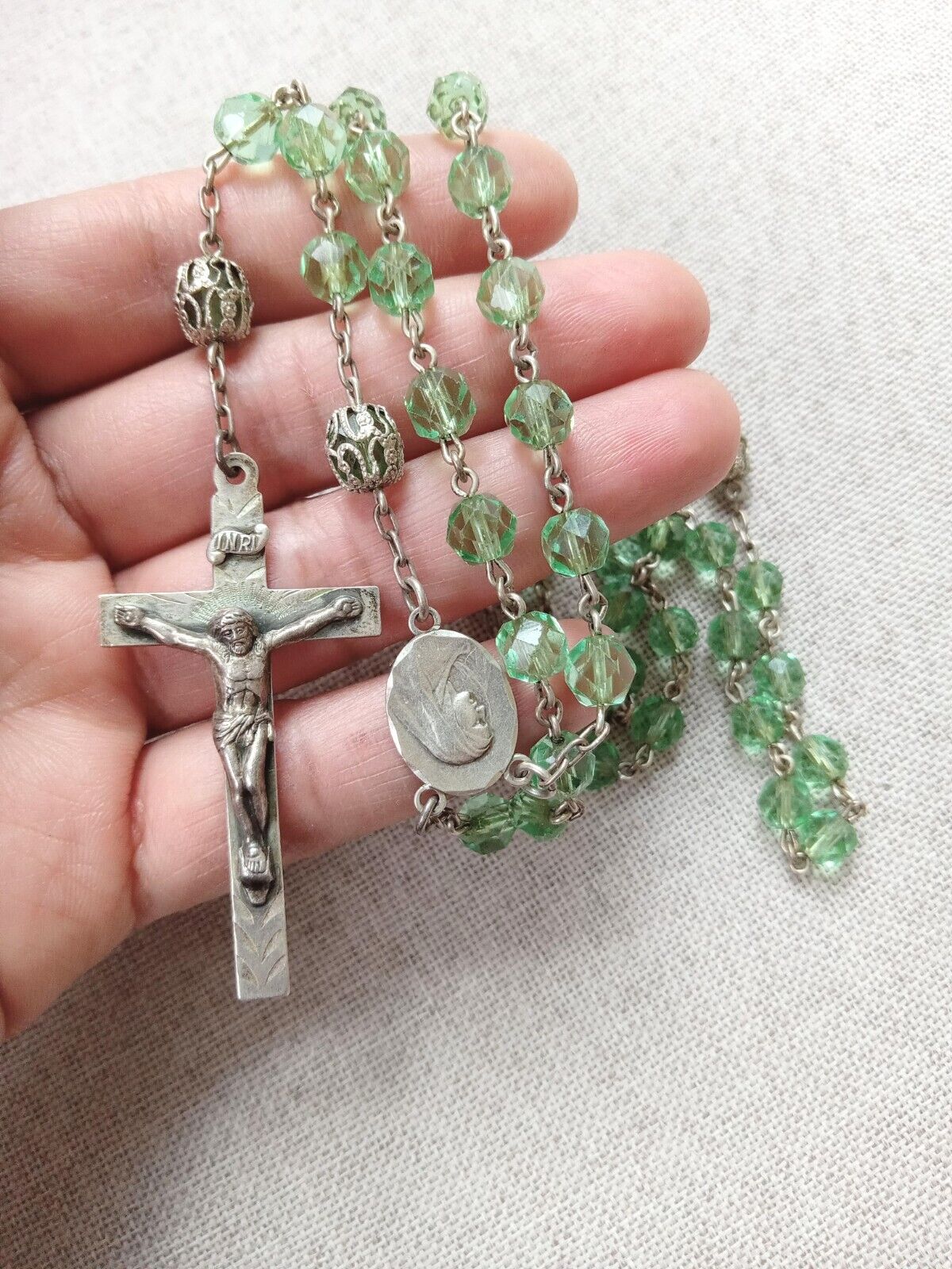 † BLESSED ST CLARE ASSISI SEALED RELIC POCKET SHRINE BUY STERLING GREEN ROSARY †