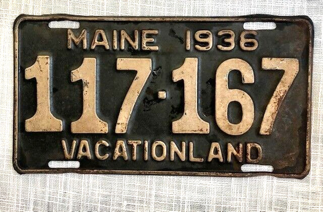 1936 Antique Maine ME License Plate Tag #117-167 Original; Rare; Chevy Dodge