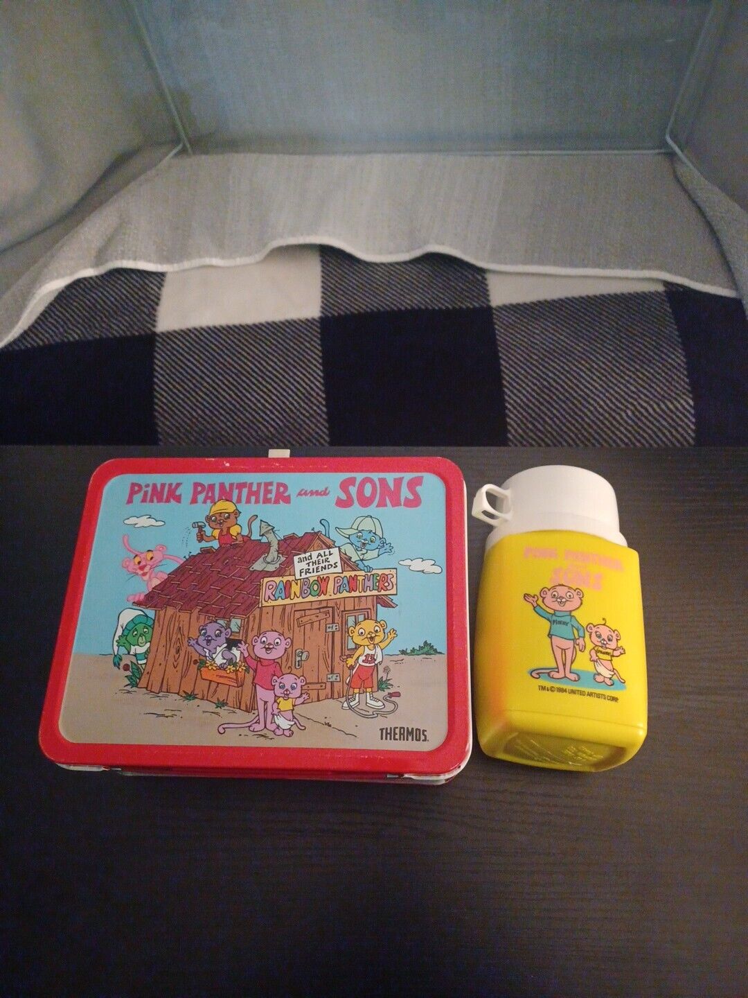 Vintage 1984 The Pink Panther And Sons Lunchbox And Matching Thermos Nice Cond 