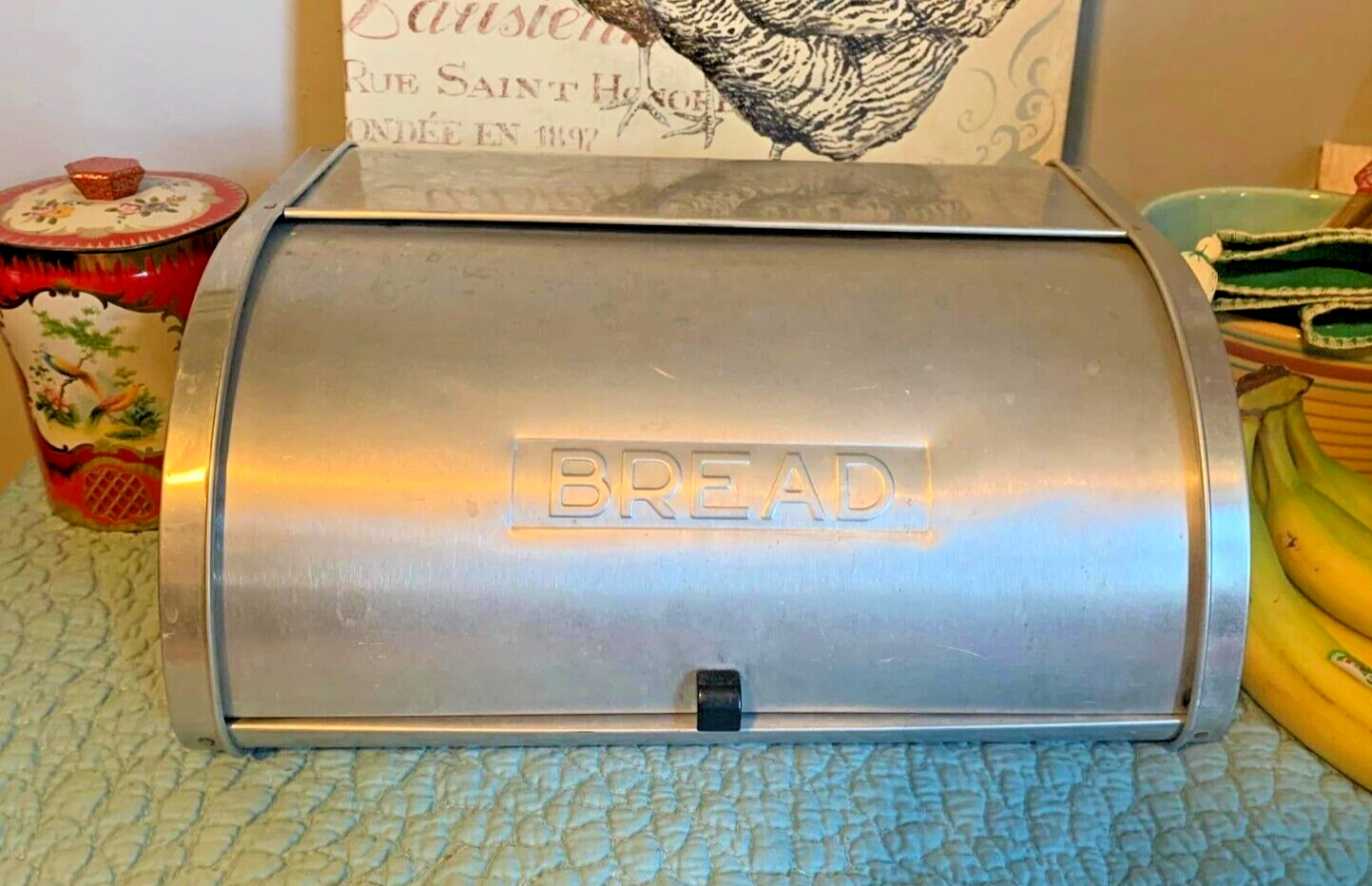 Vintage 1950s Aluminum Countertop Breadbox * Kitchen Storage * 15.5 x 15 In MCM