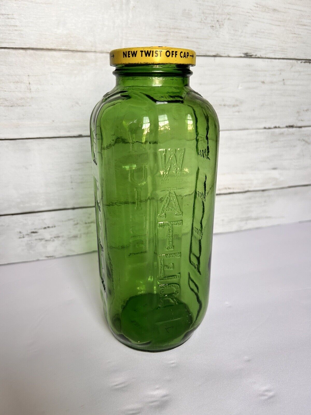 Vintage Green Glass Water Bottle With Lid 40oz. 