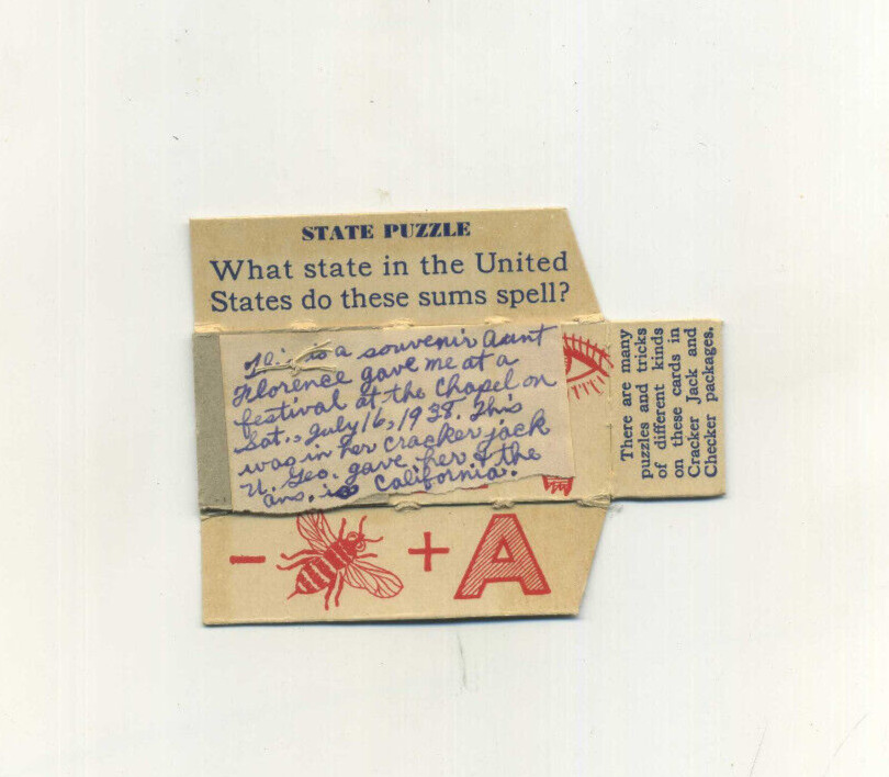 Vintage 1930's CRACKER JACK United States State Puzzle Cardboard Prize