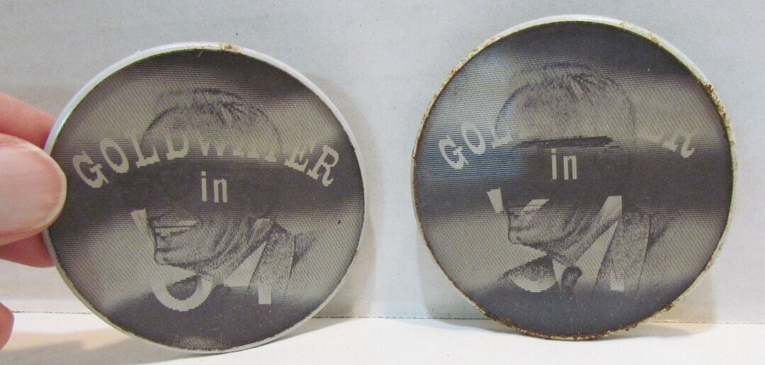 PAIR 2 BARRY GOLDWATER IN \'64 FLICKER ACTION POLITICAL PINBACK BUTTONS VARI-VUE