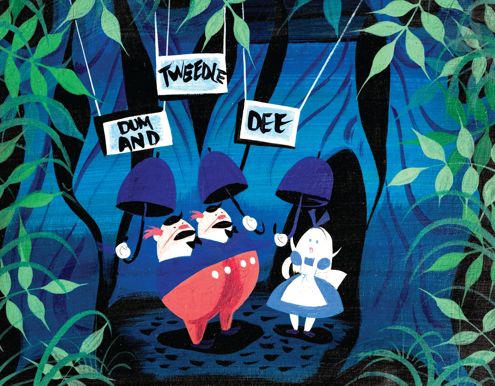 Mary Blair Disney Alice in Wonderland meets the Tweedle Dee and Dum Poster