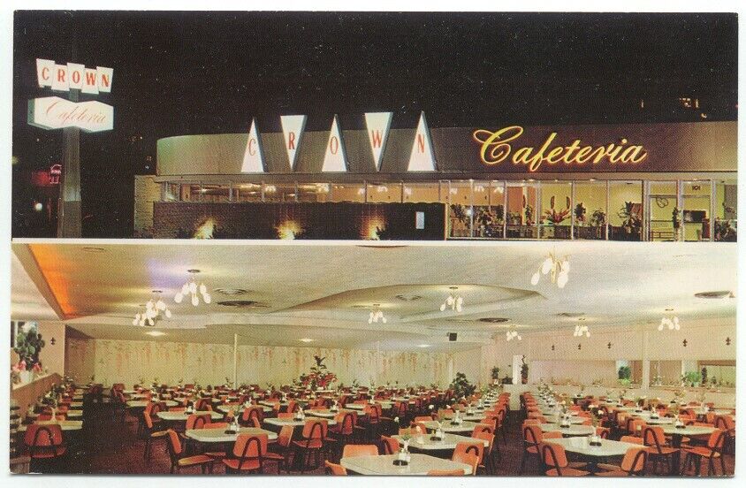 Crown Cafeteria Restaurant Long Beach & Pasadena CA Postcard California