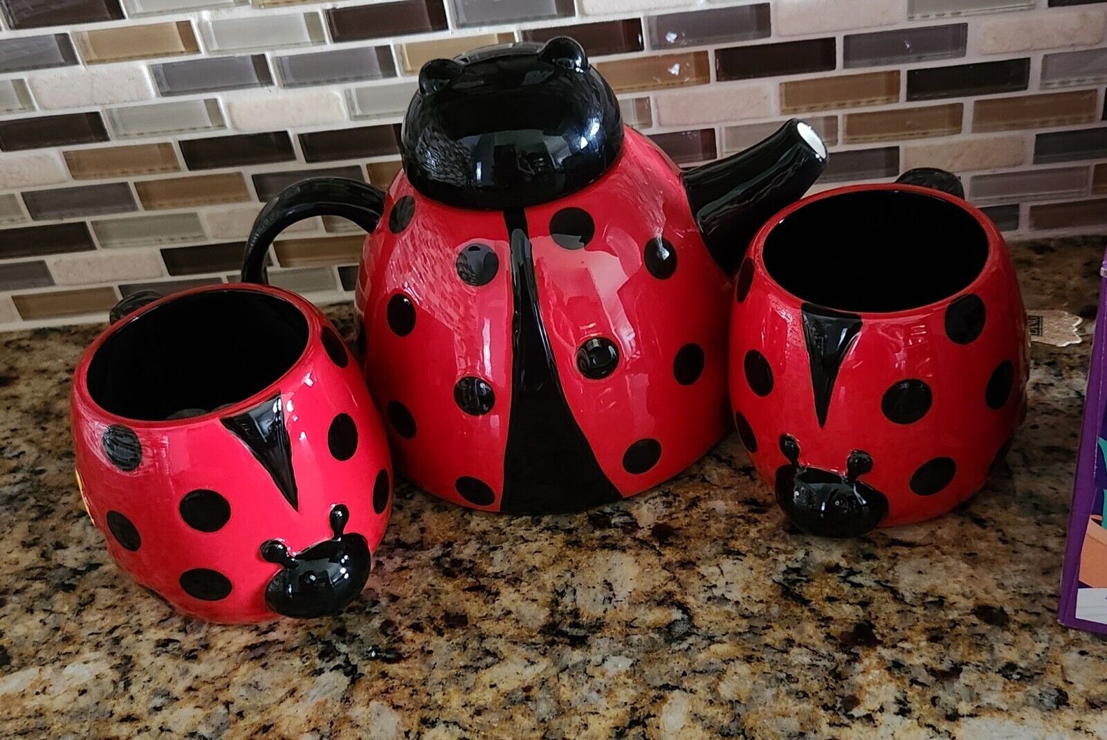 Lucky Ladybug Shaped 3 Piece Teapot And Two Mugs  Set By Lang Design ~New