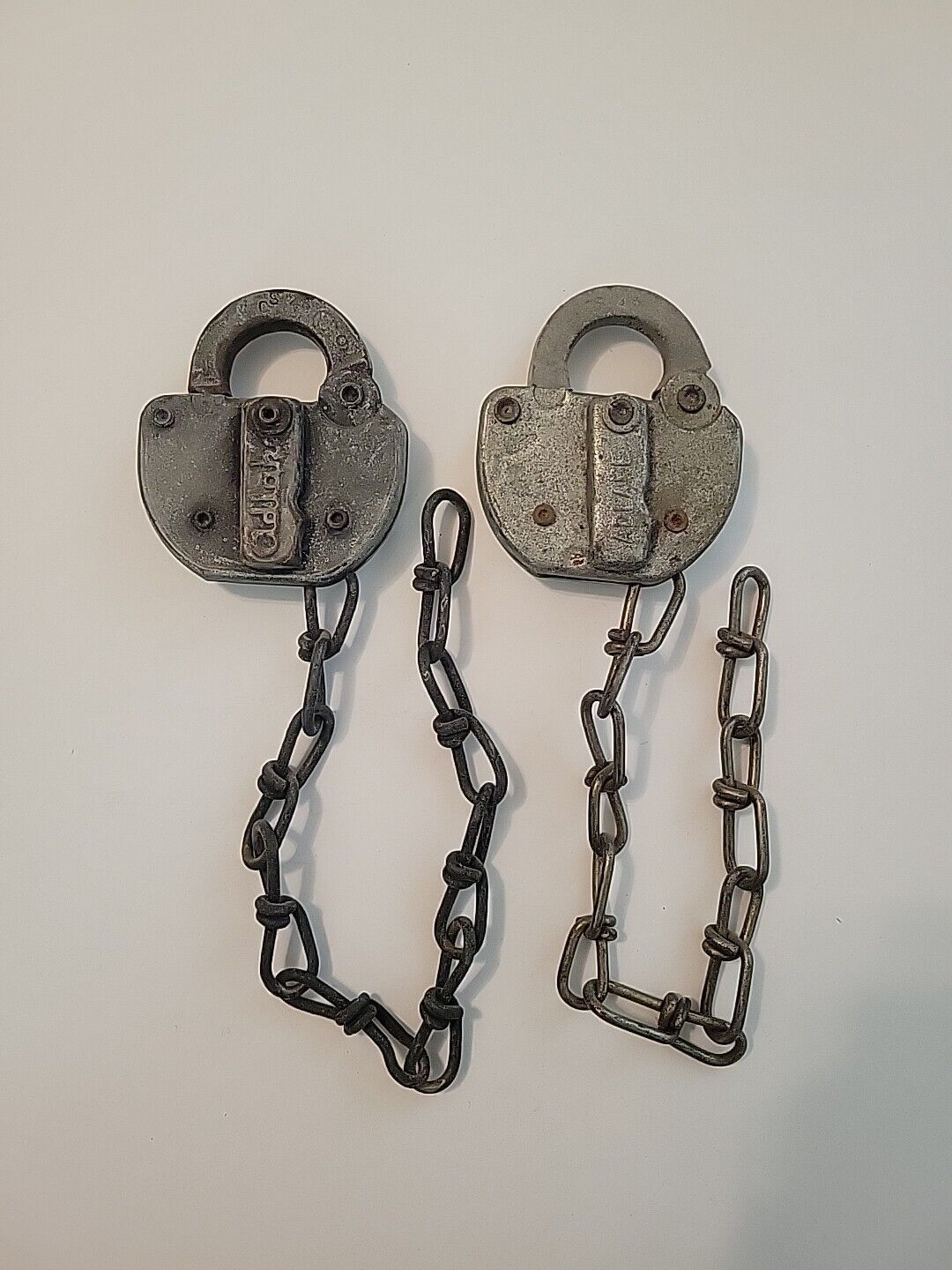 Vintage Pair of Adlake Steel Railroad Lock w/ Chain, No Key, Southern Pacific RR