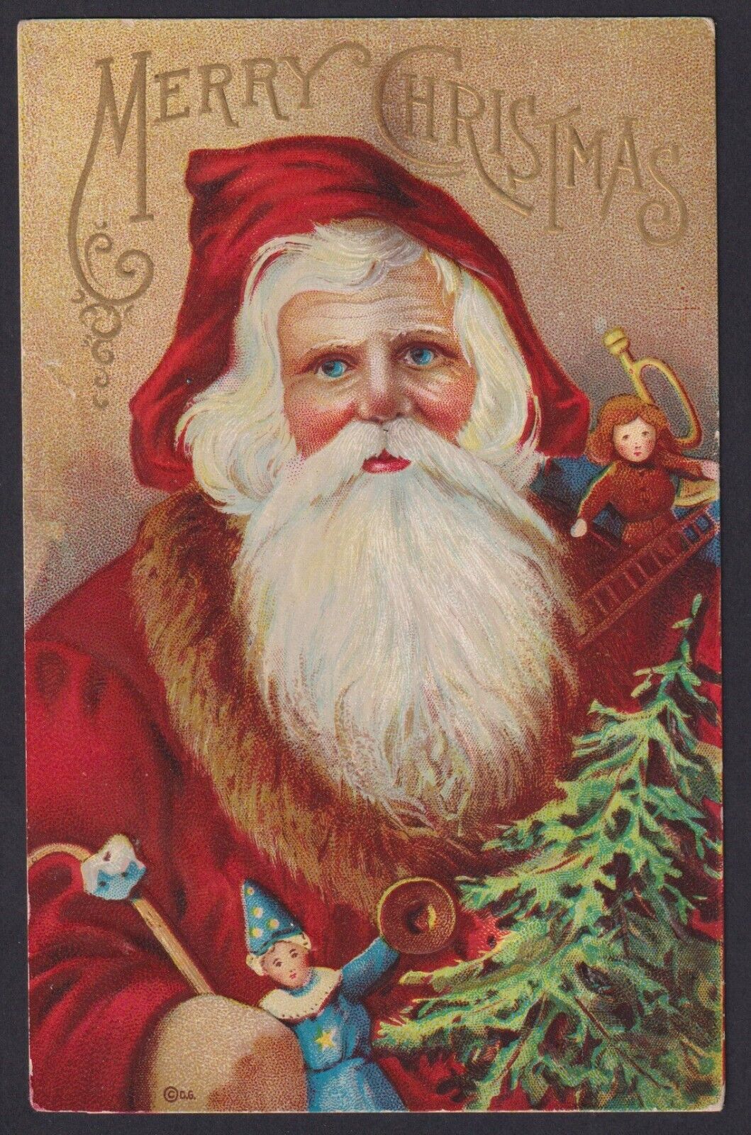 1912 Postcard Old World Santa Red Robe Bag of Toys Rare D Goodie Publisher No 28