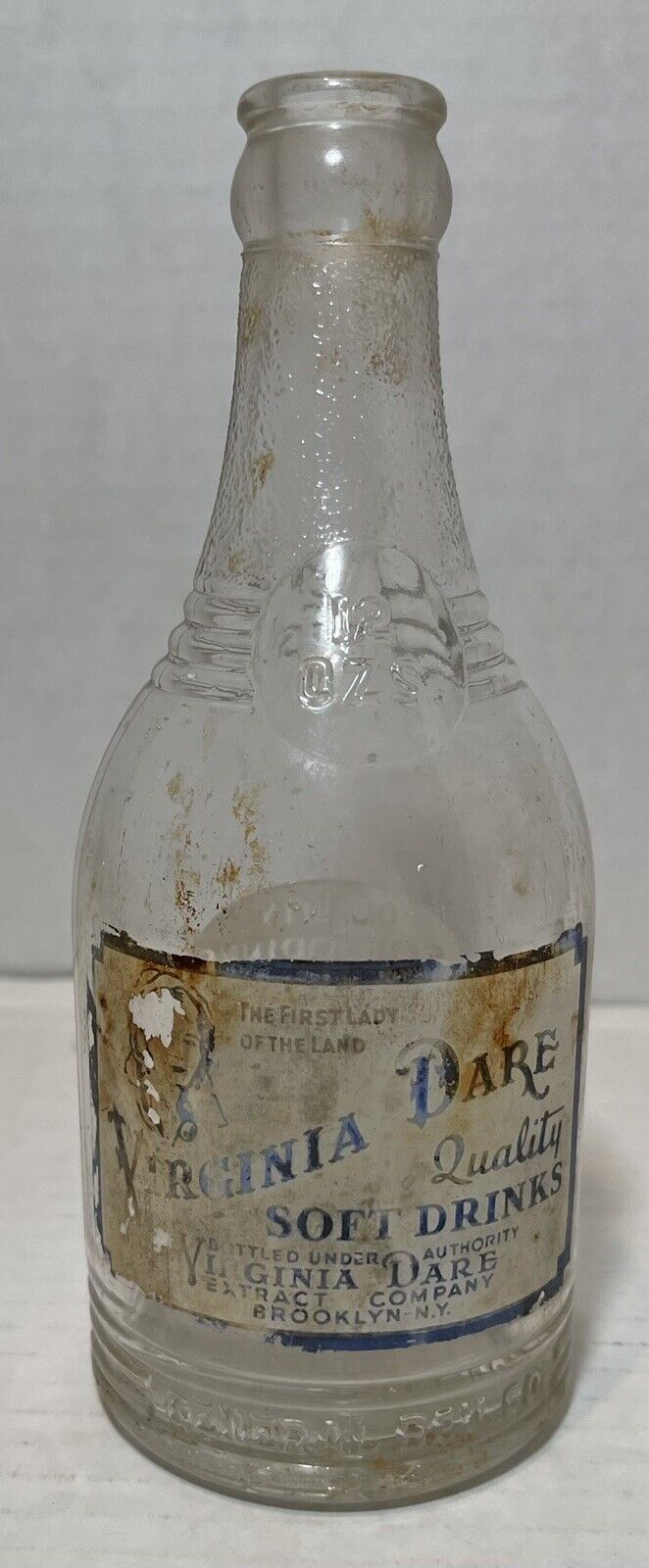 VTG 1930’s Virginia Dare Soft Drink Clear Glass Bottle -Detroit- 12oz Poor Cond